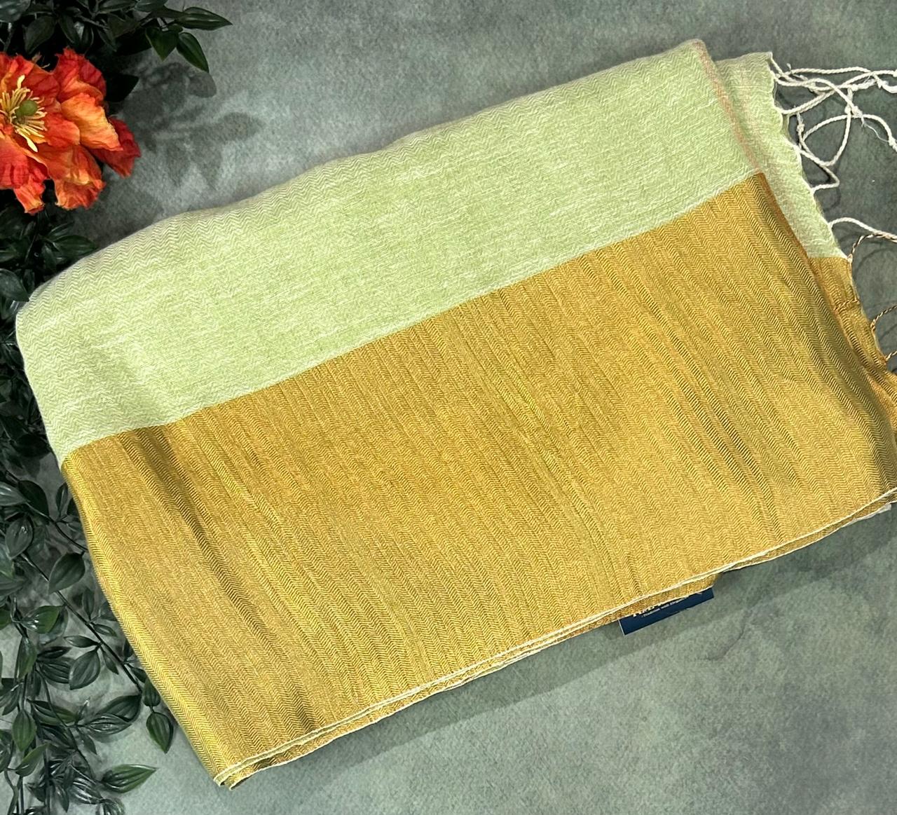 Pista green pure linen saree