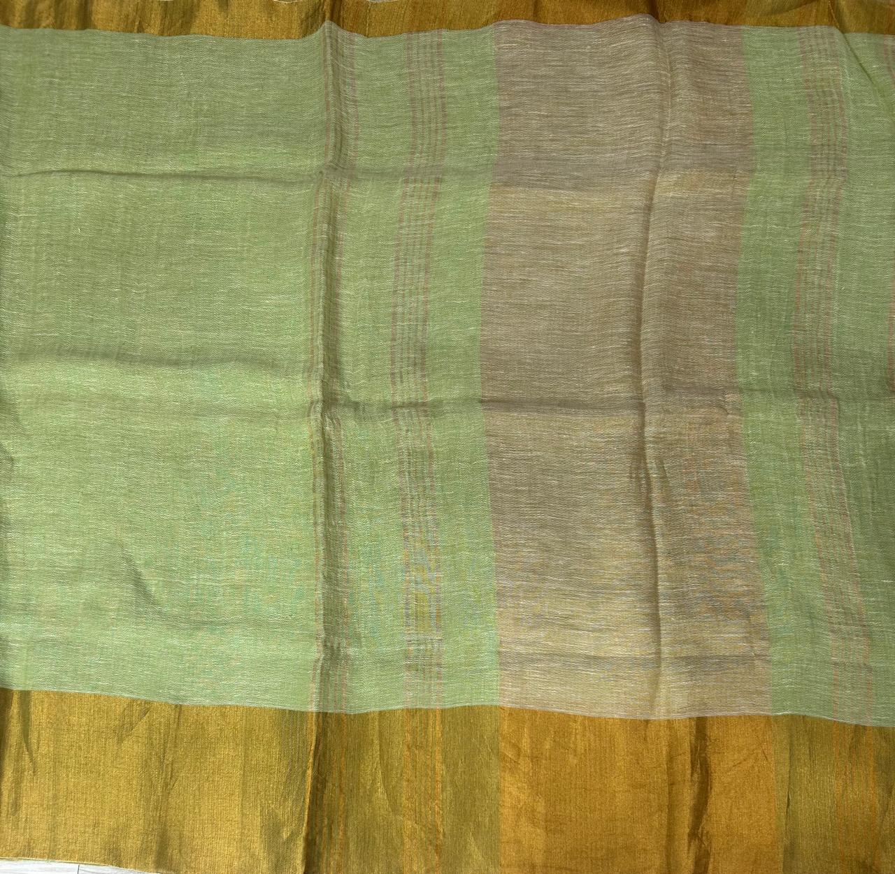 Pista green pure linen saree