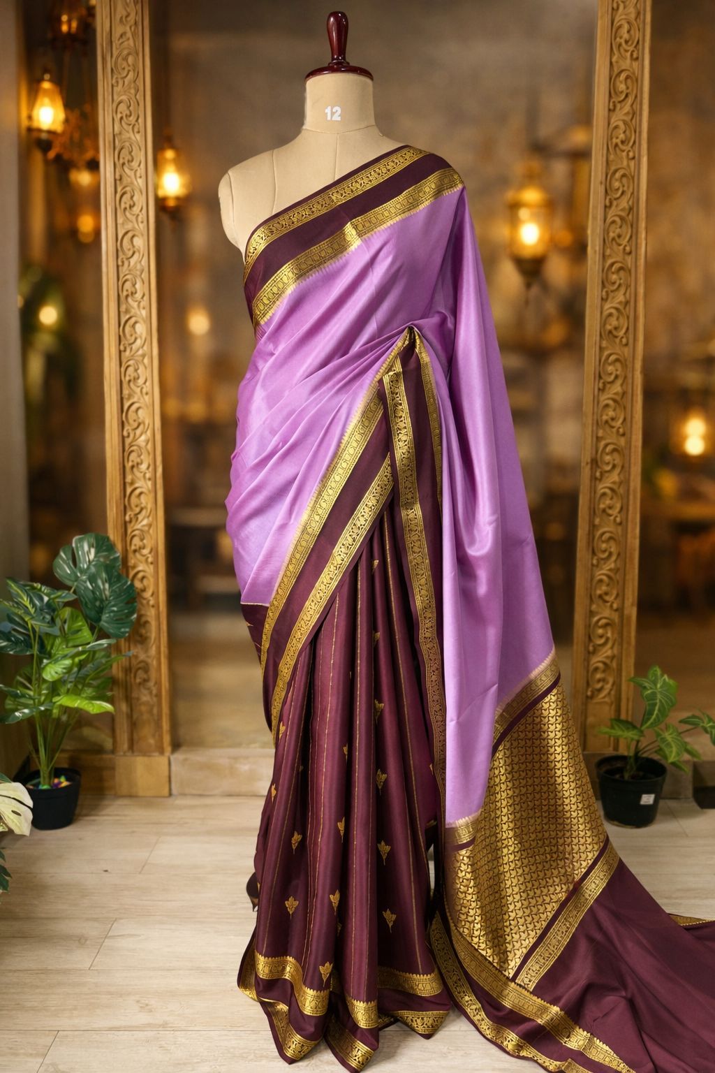 Wine Partly Pallu pure mysore silk-12 saree