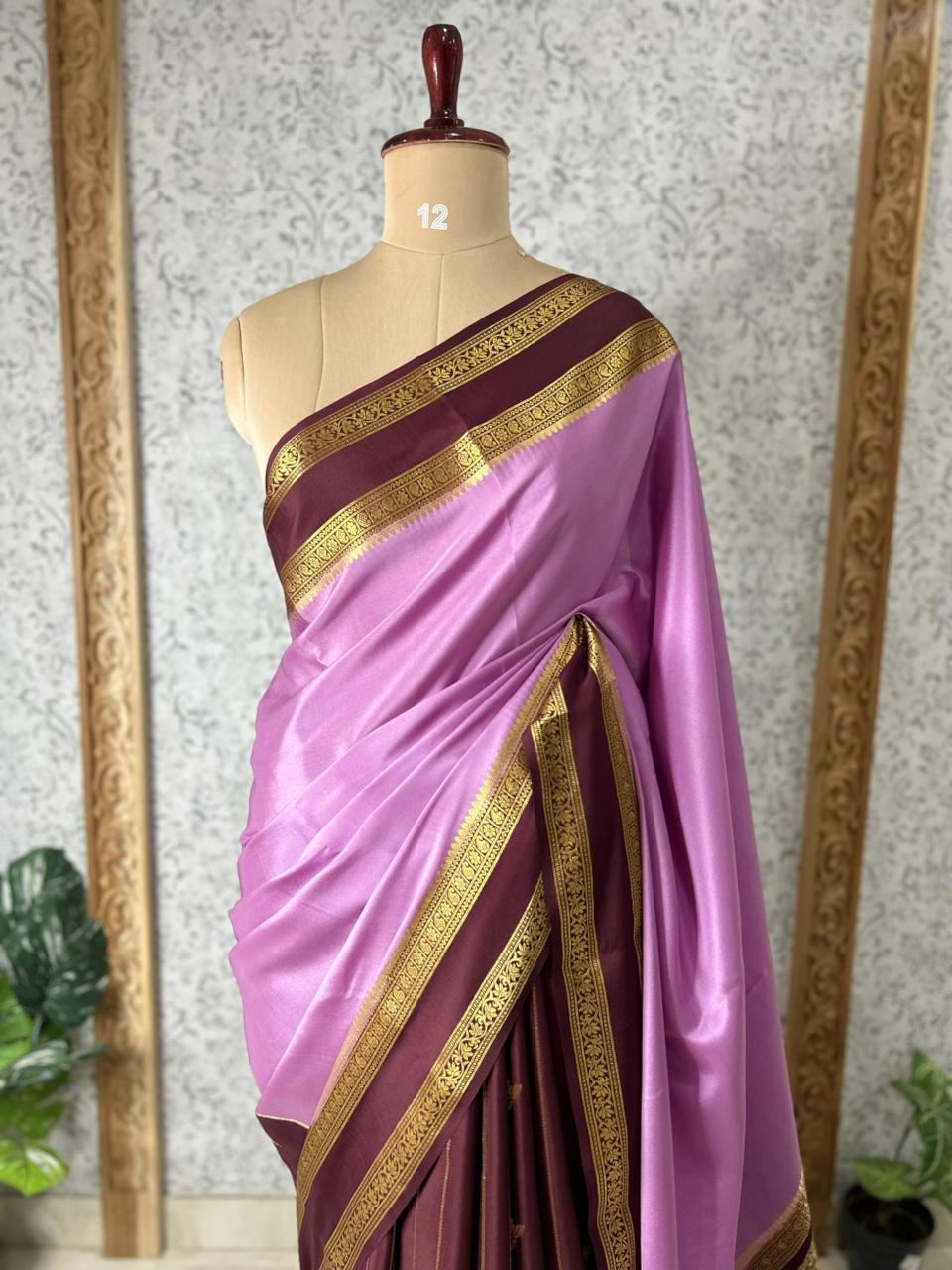 Wine Partly Pallu pure mysore silk-12 saree