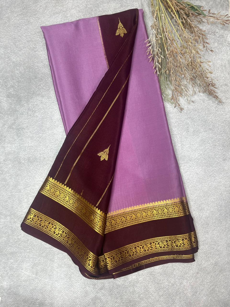 Wine Partly Pallu pure mysore silk-12 saree