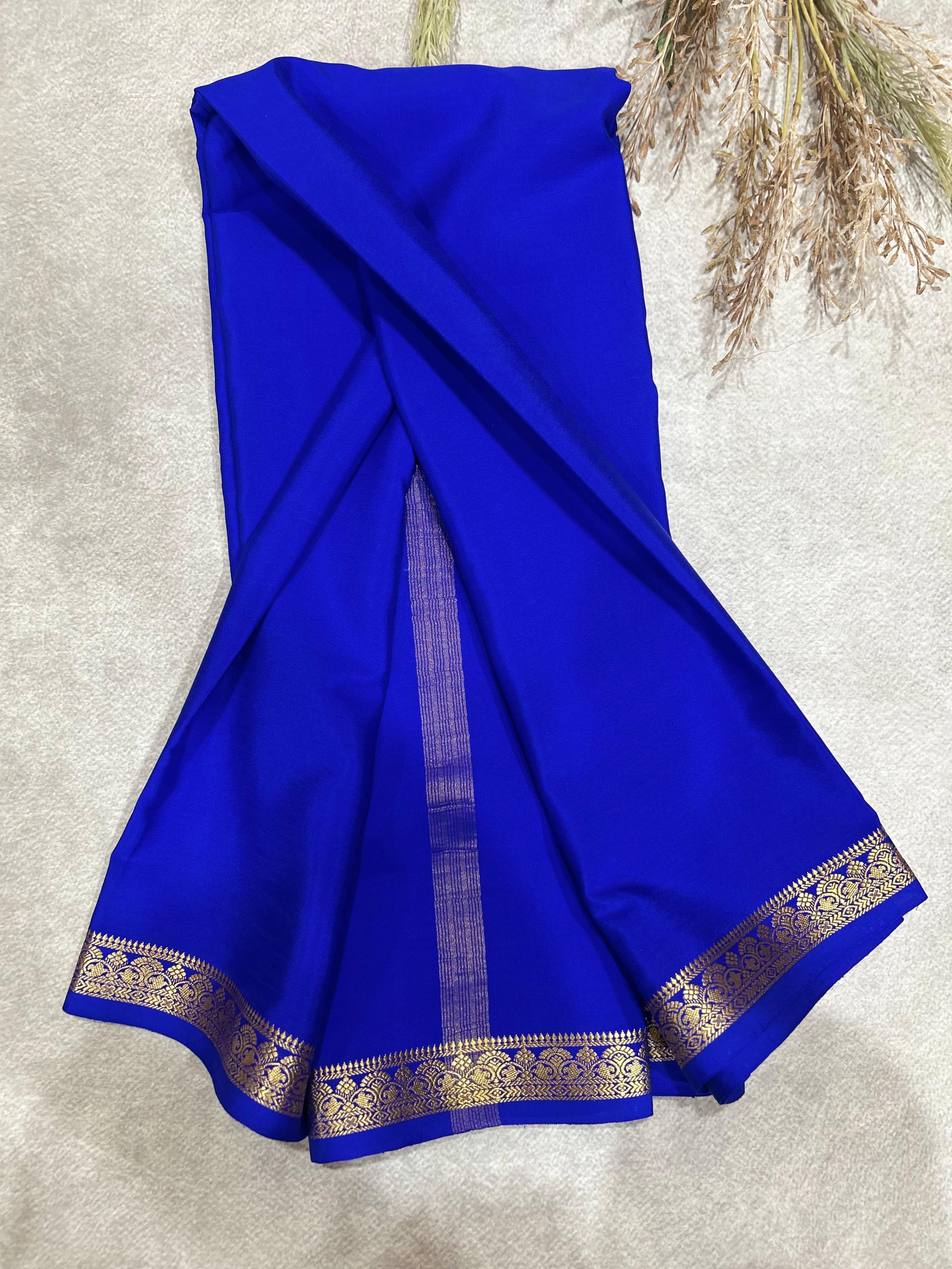 Royal blue pure mysore silk-140GSM saree