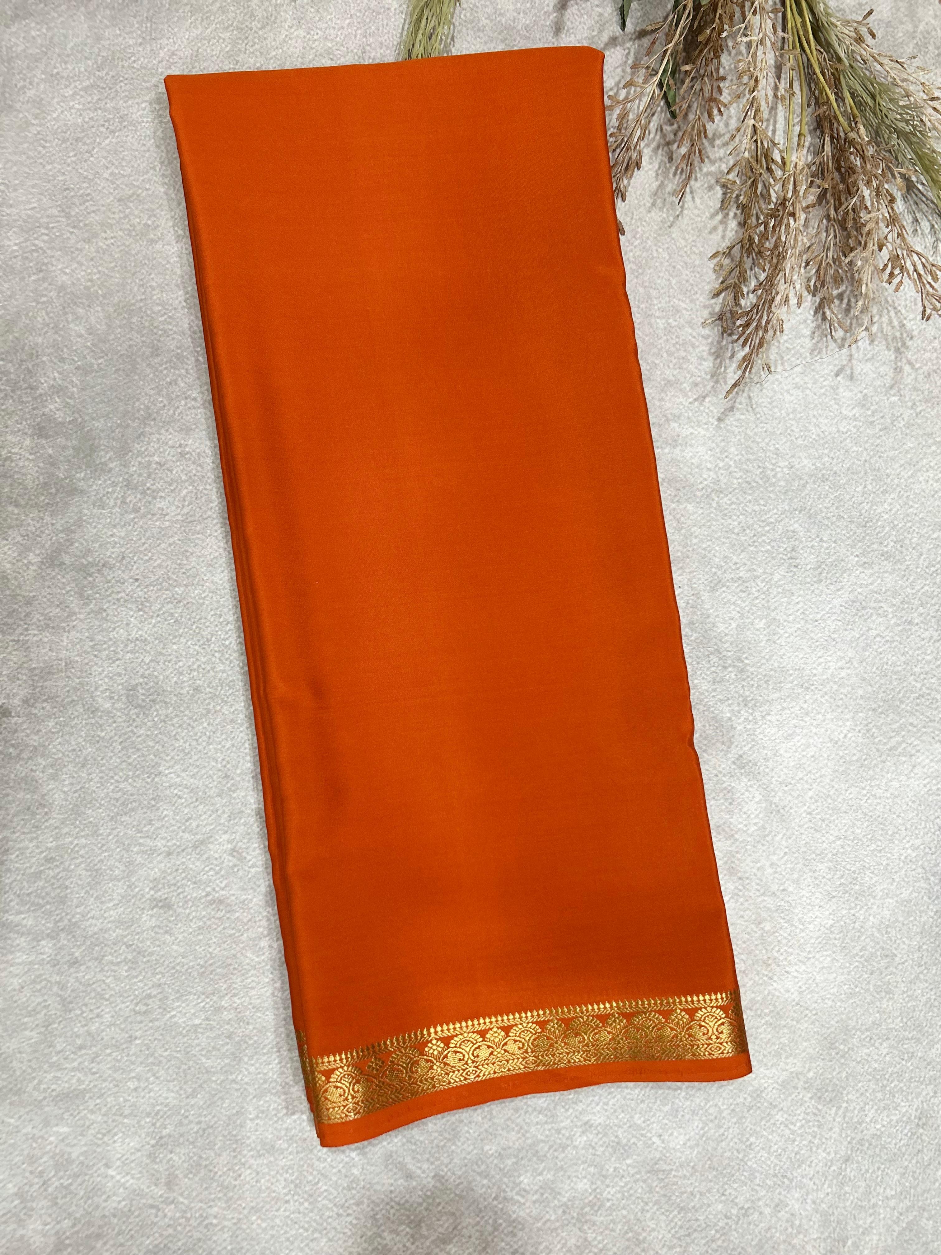 Orange pure mysore silk-140GSM saree