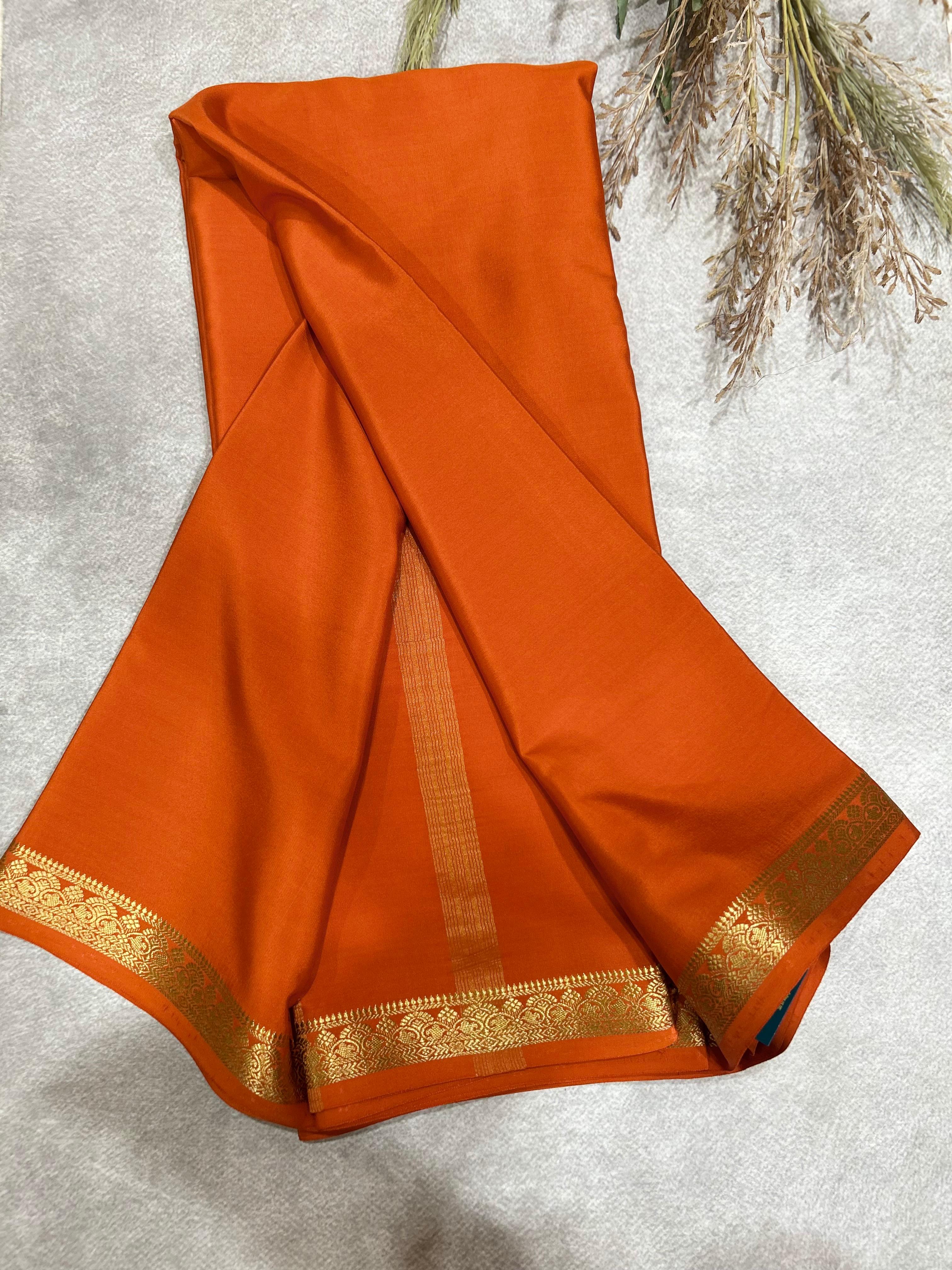 Orange pure mysore silk-140GSM saree