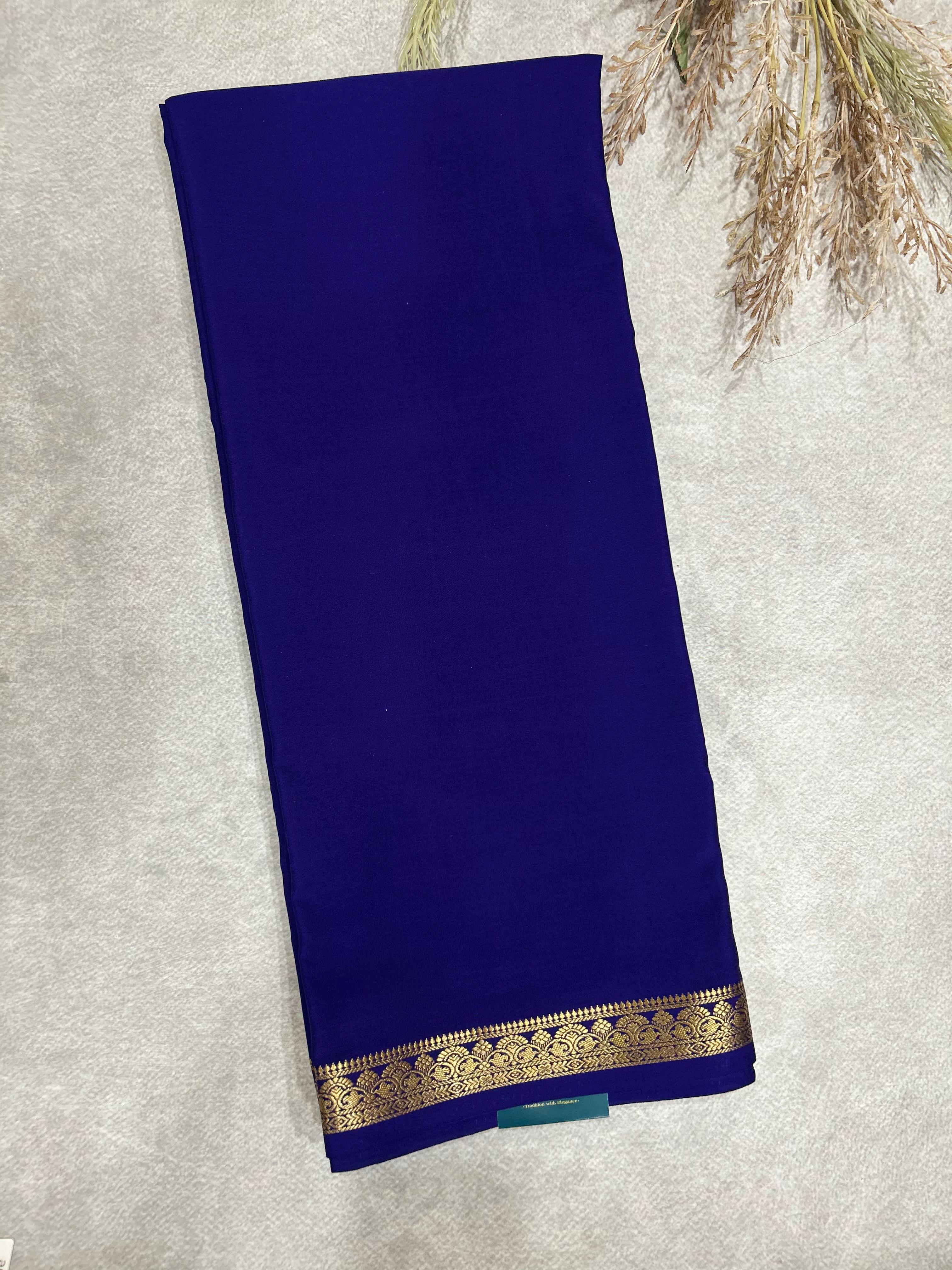 Navy blue pure mysore silk-140GSM saree