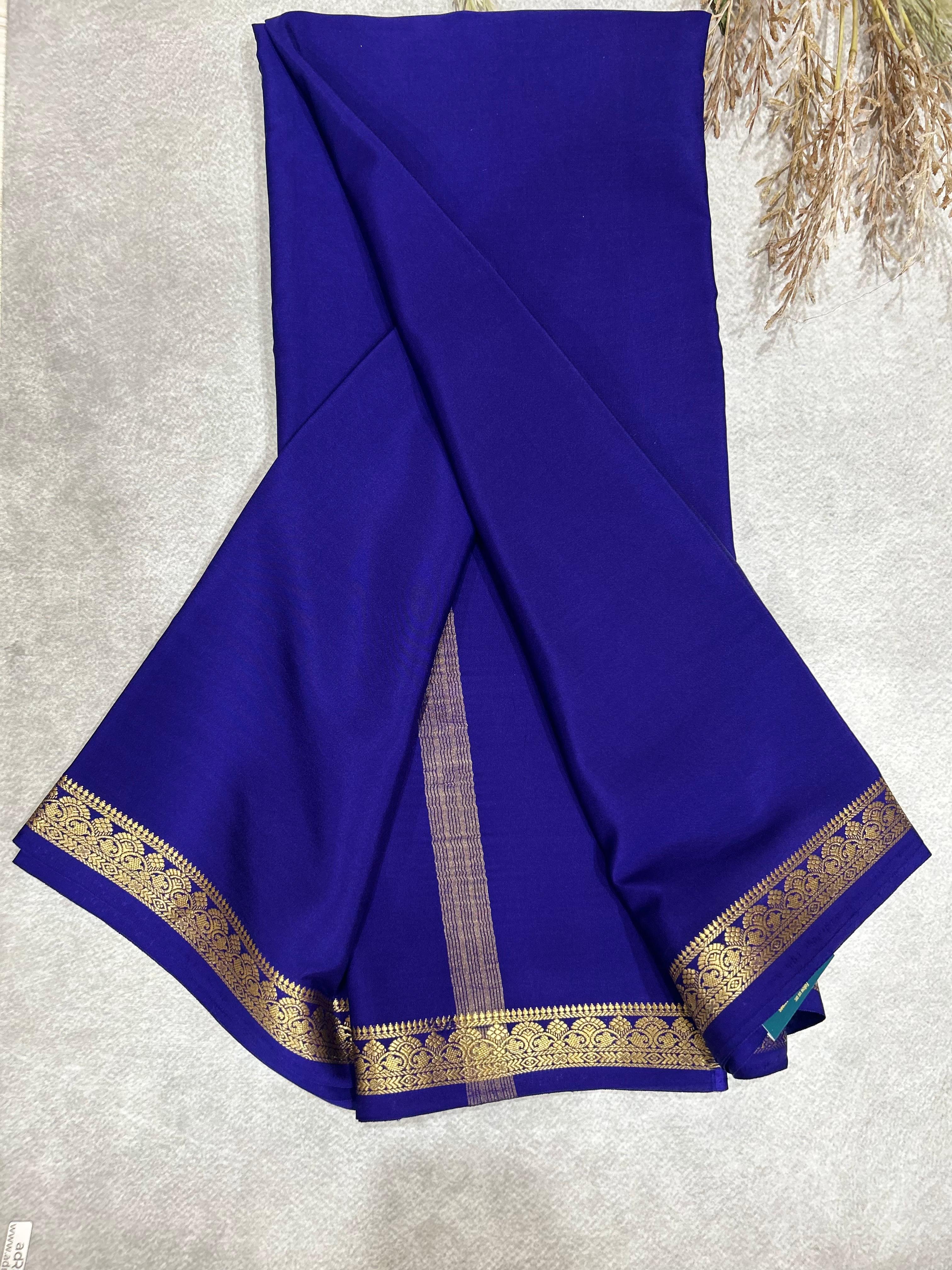 Navy blue pure mysore silk-140GSM saree