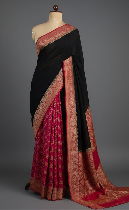 Black n pink partly pallu Pure benarasi-12 saree