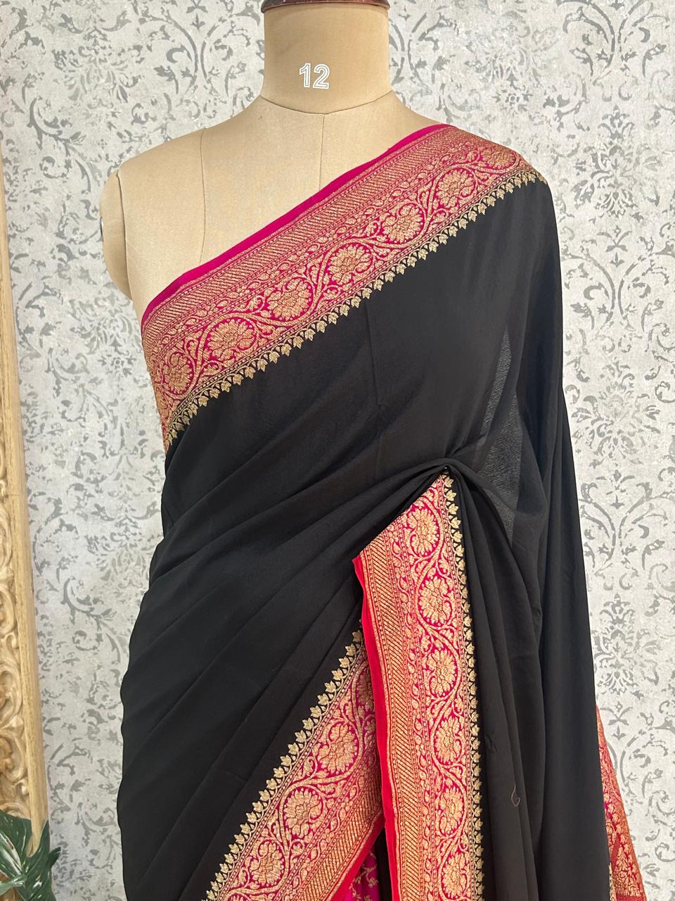 Black n pink partly pallu Pure benarasi-12 saree