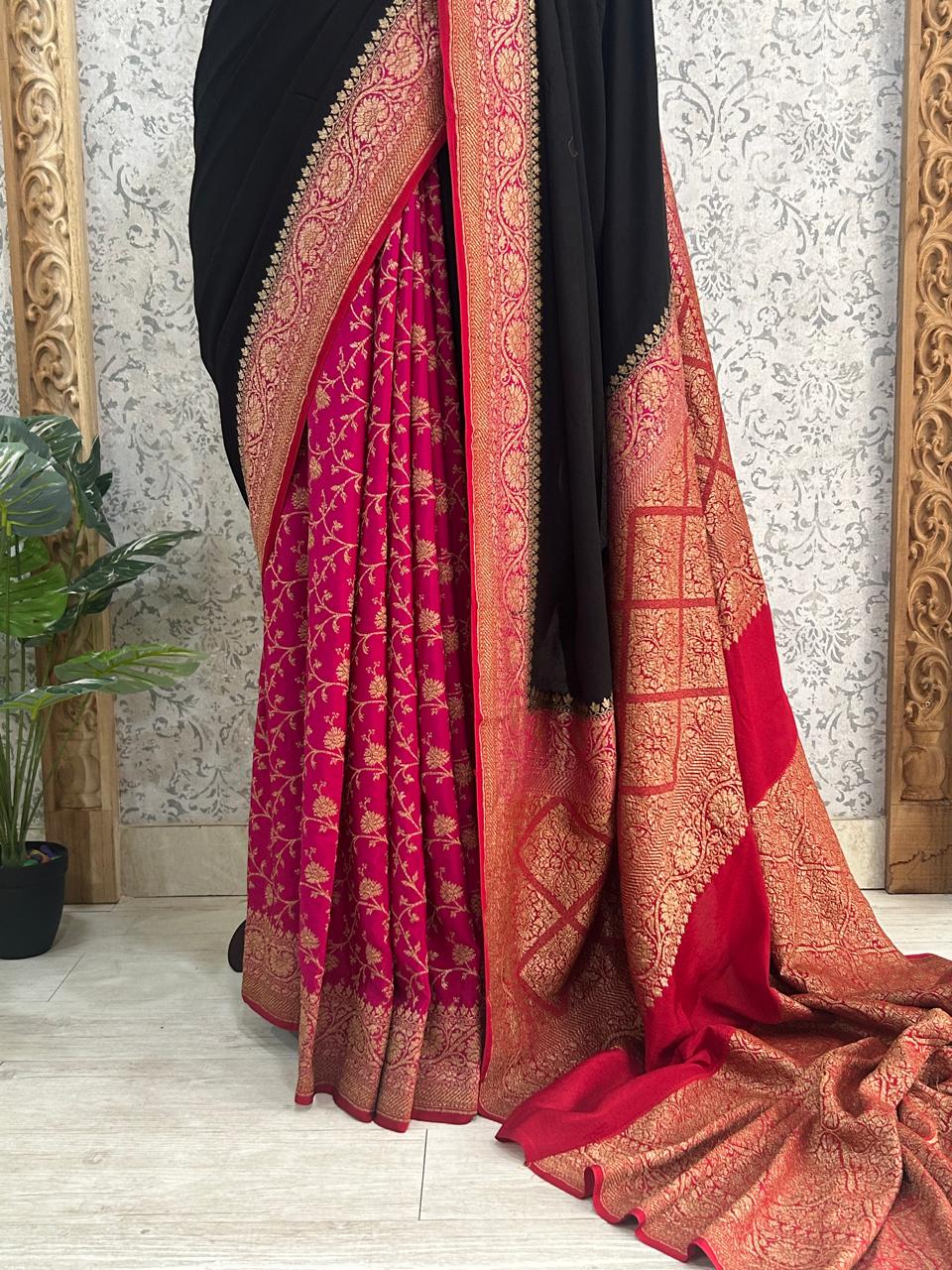 Black n pink partly pallu Pure benarasi-12 saree