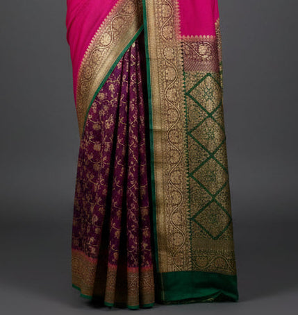 Megenta n wine partly pallu Pure benarasi-12 saree