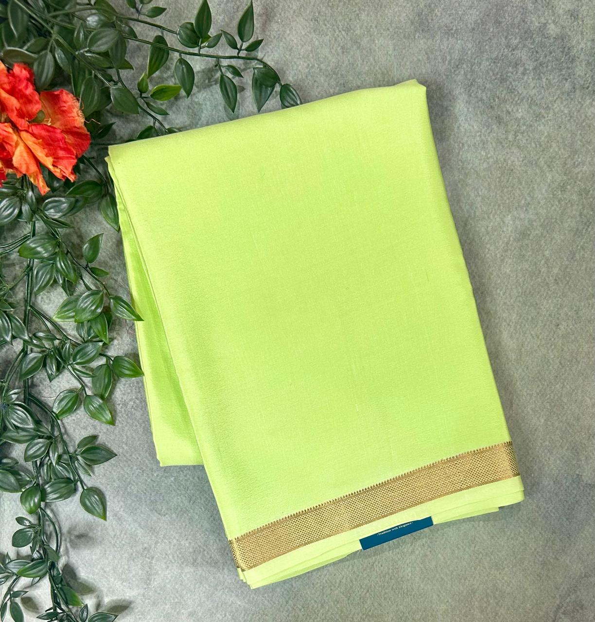 Pista green plain one inch pure mysore silk-12 saree