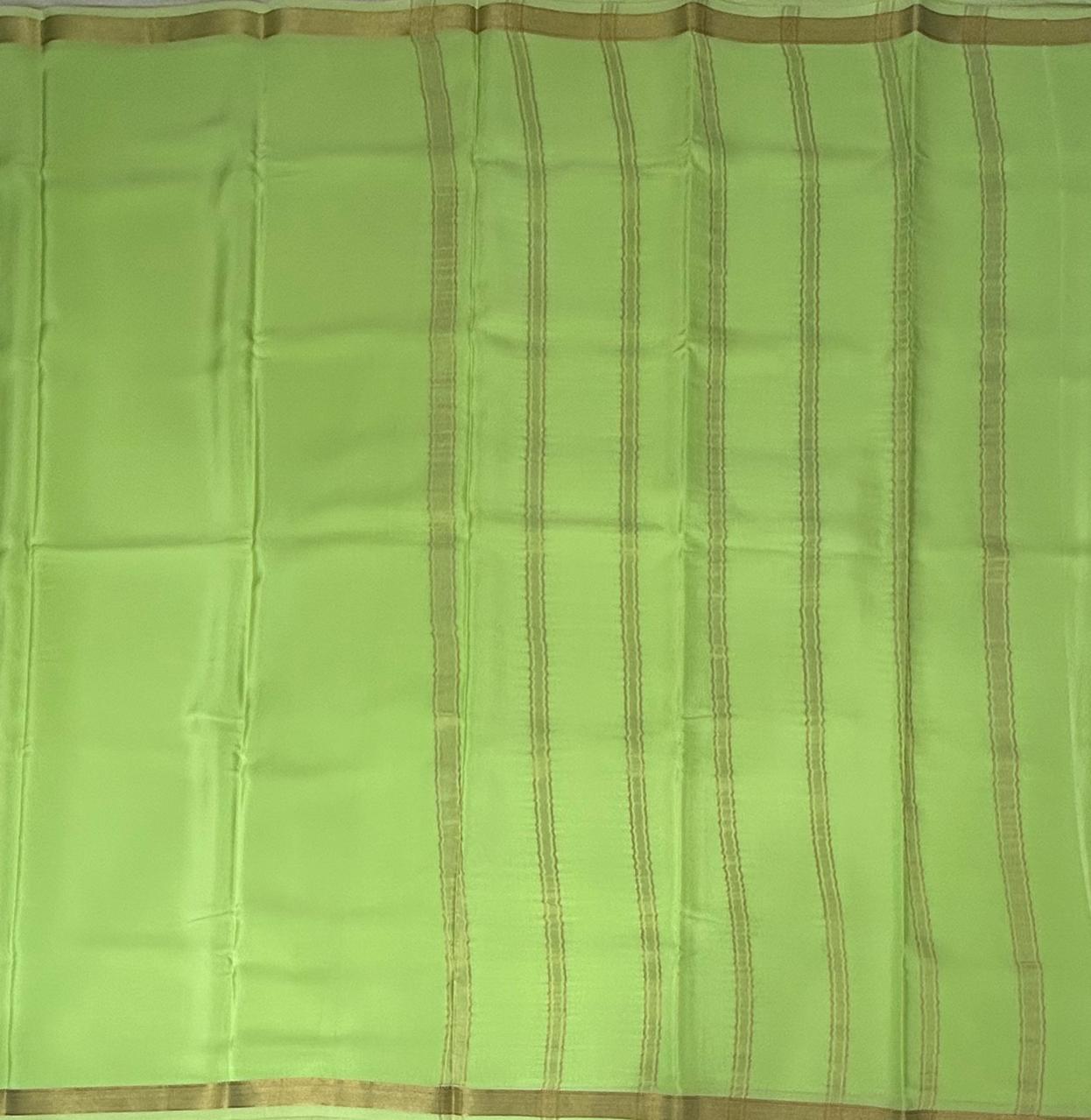 Pista green plain one inch pure mysore silk-12 saree