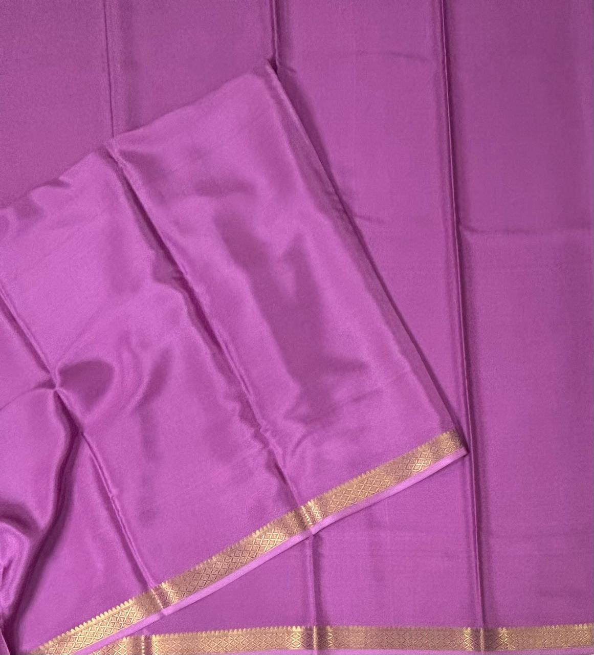 onion pink plain one inch pure mysore silk-12 saree