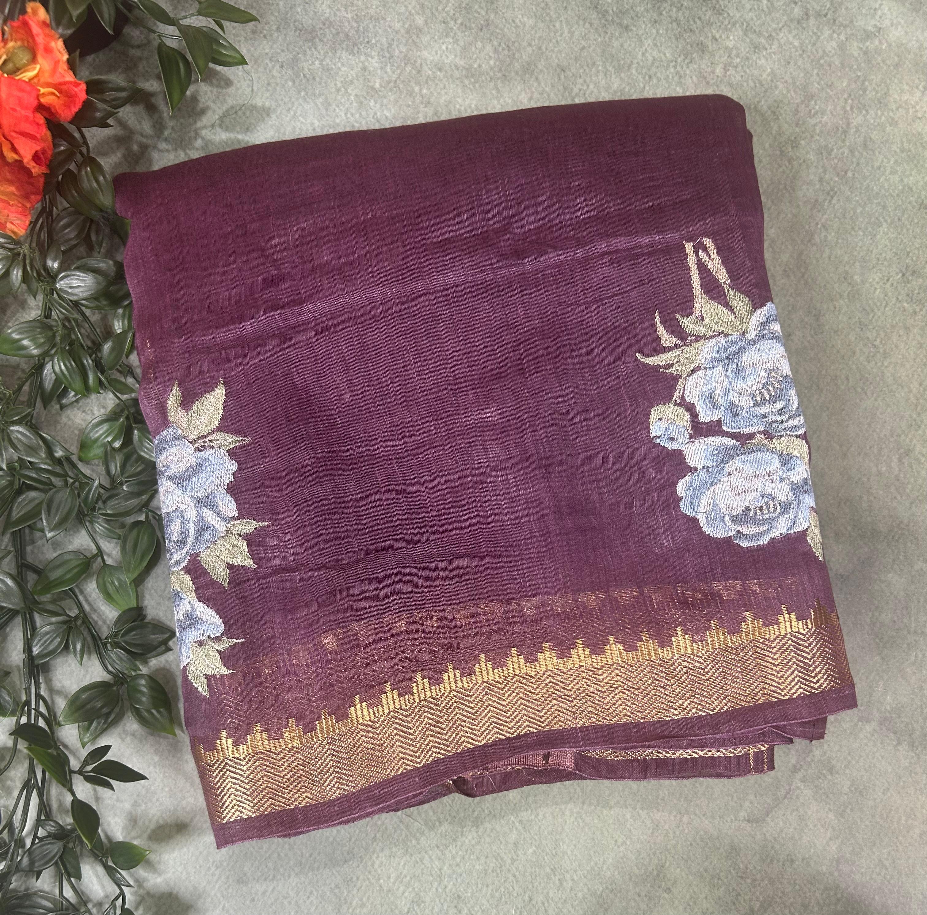 Light purple pure linen tussar-101 saree