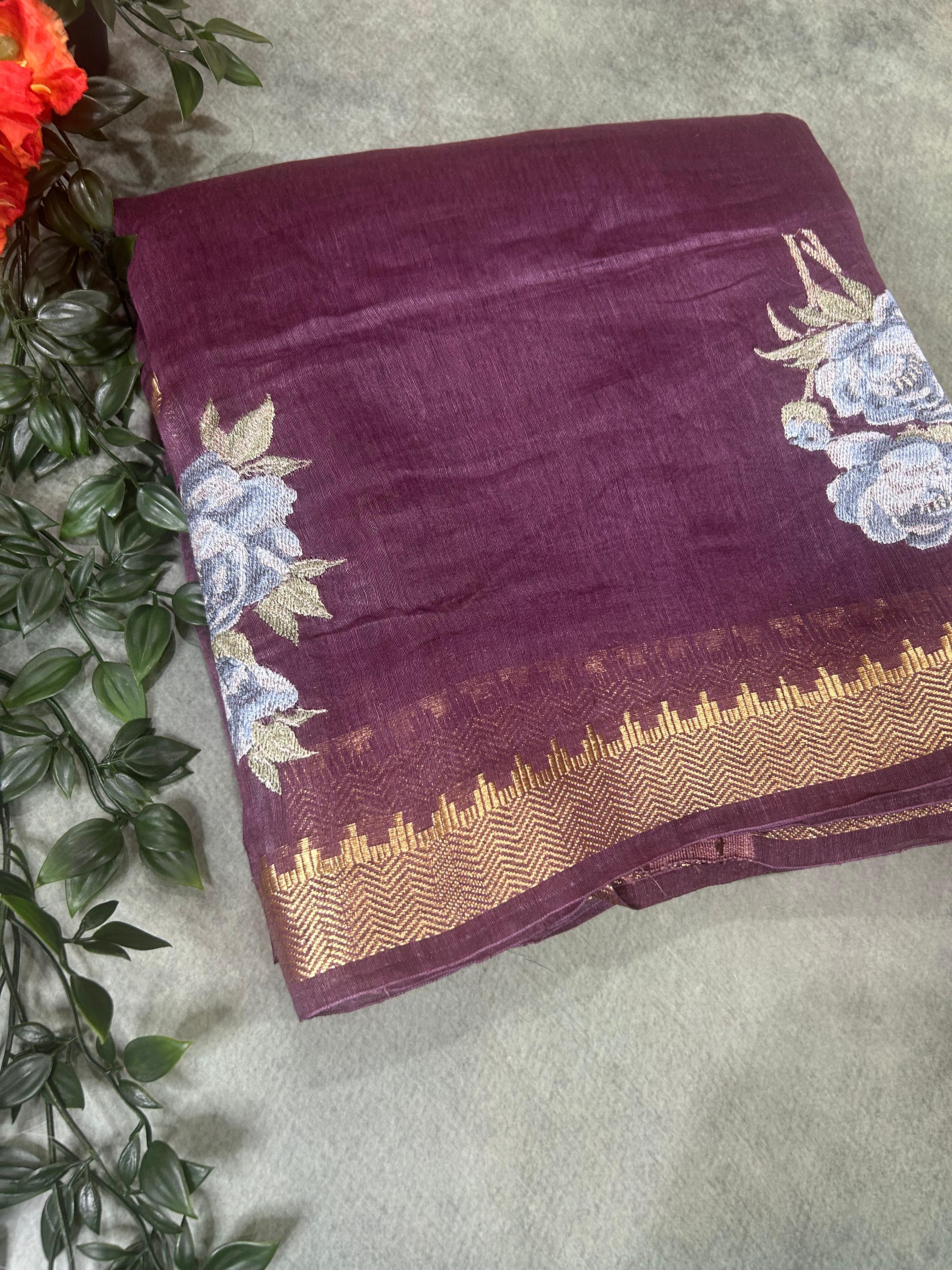 Light purple pure linen tussar-101 saree