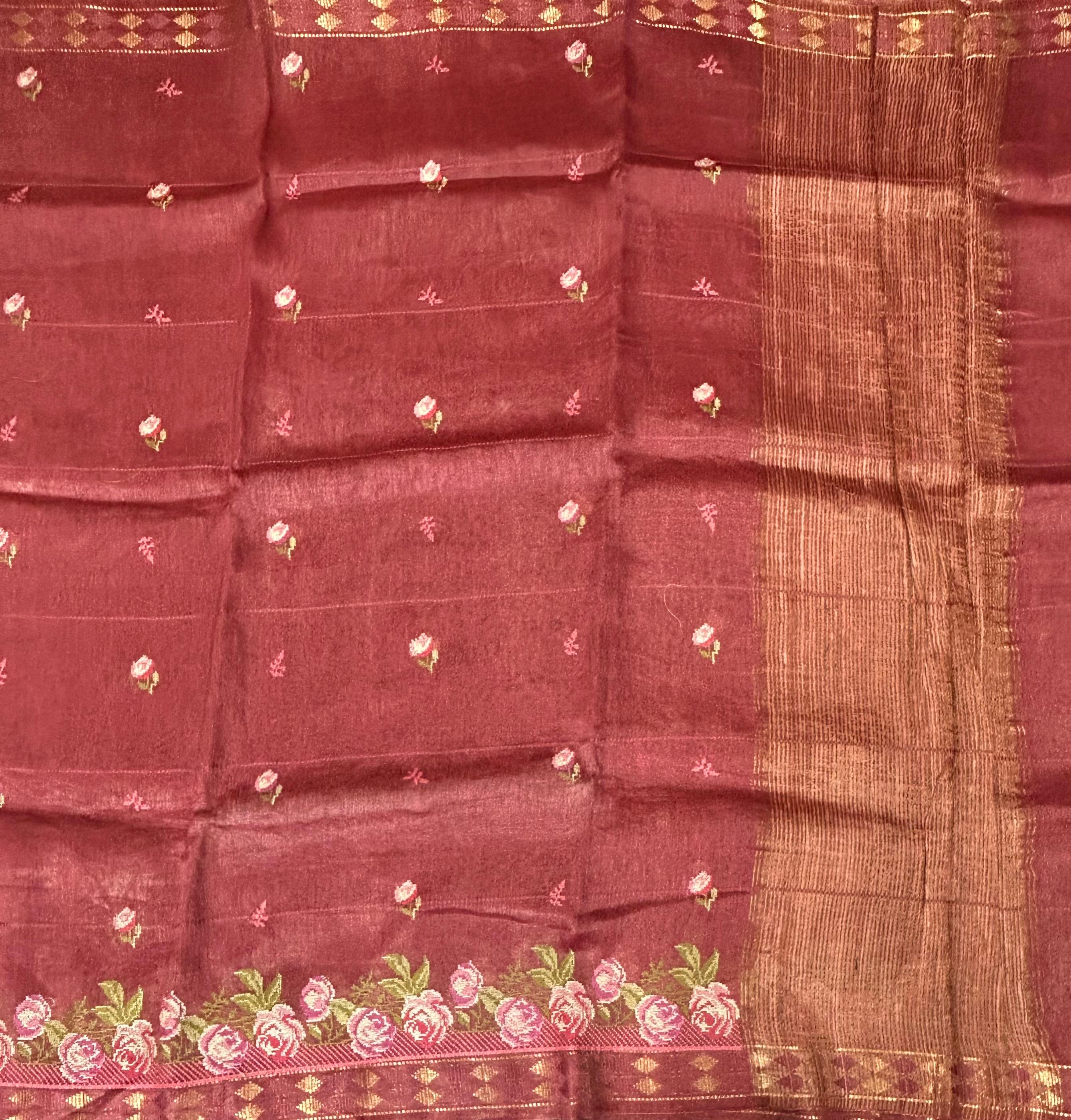 Reddish pure linen tussar-101 saree