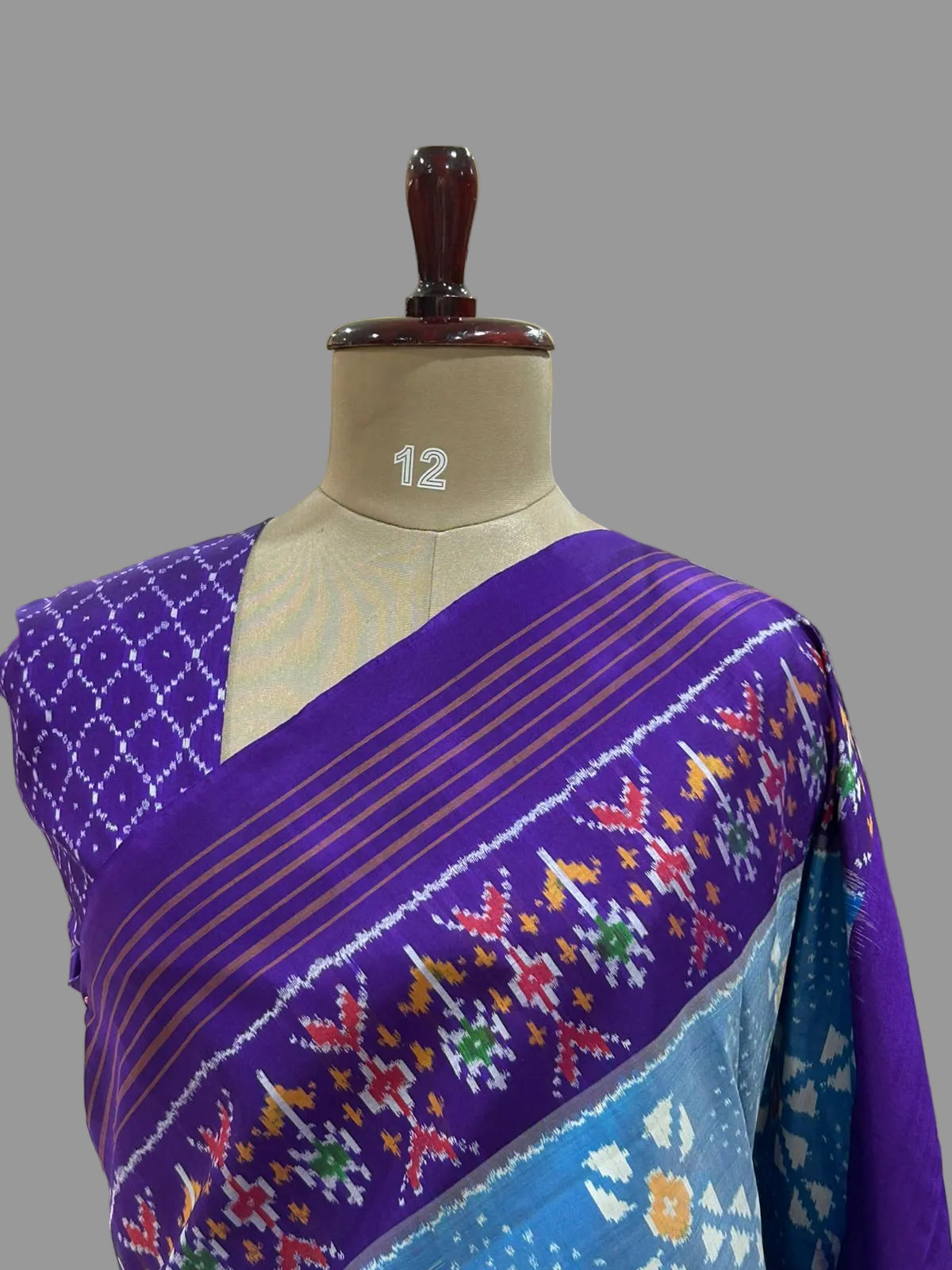 Sky blue n purple ikkat Pochampally-12 pure silk saree