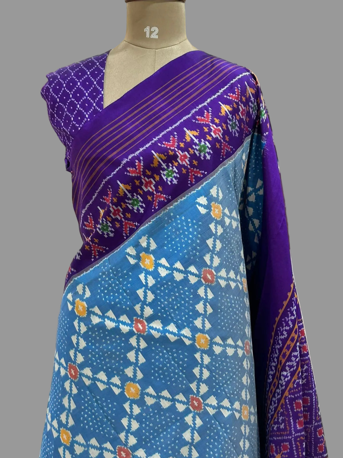 Sky blue n purple ikkat Pochampally-12 pure silk saree
