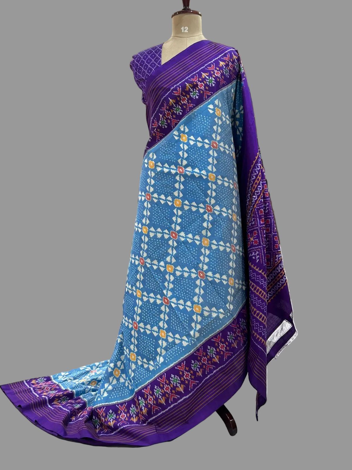 Sky blue n purple ikkat Pochampally-12 pure silk saree
