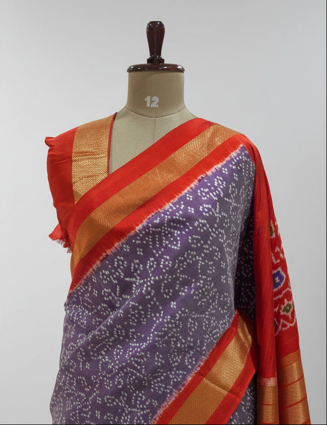 Light purple ikkat Pochampally-12 pure silk saree