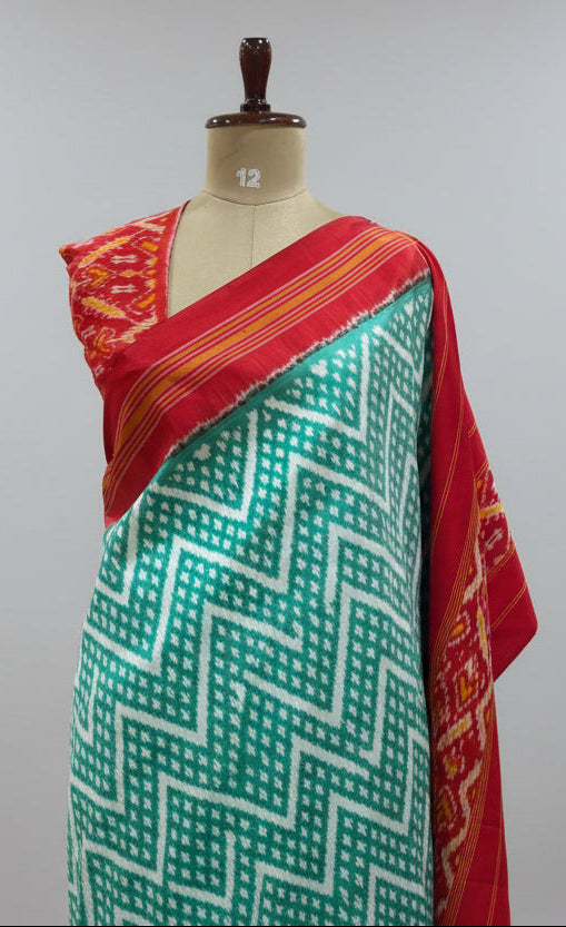 Aqua green ikkat pochampalli-12 pure silk saree