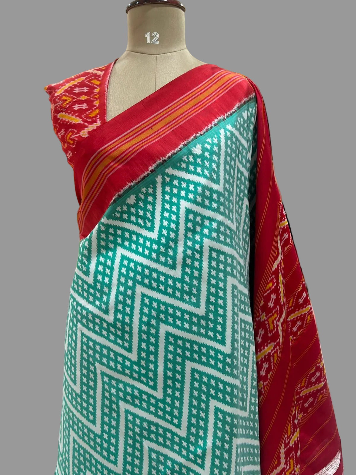 Aqua green ikkat pochampalli-12 pure silk saree