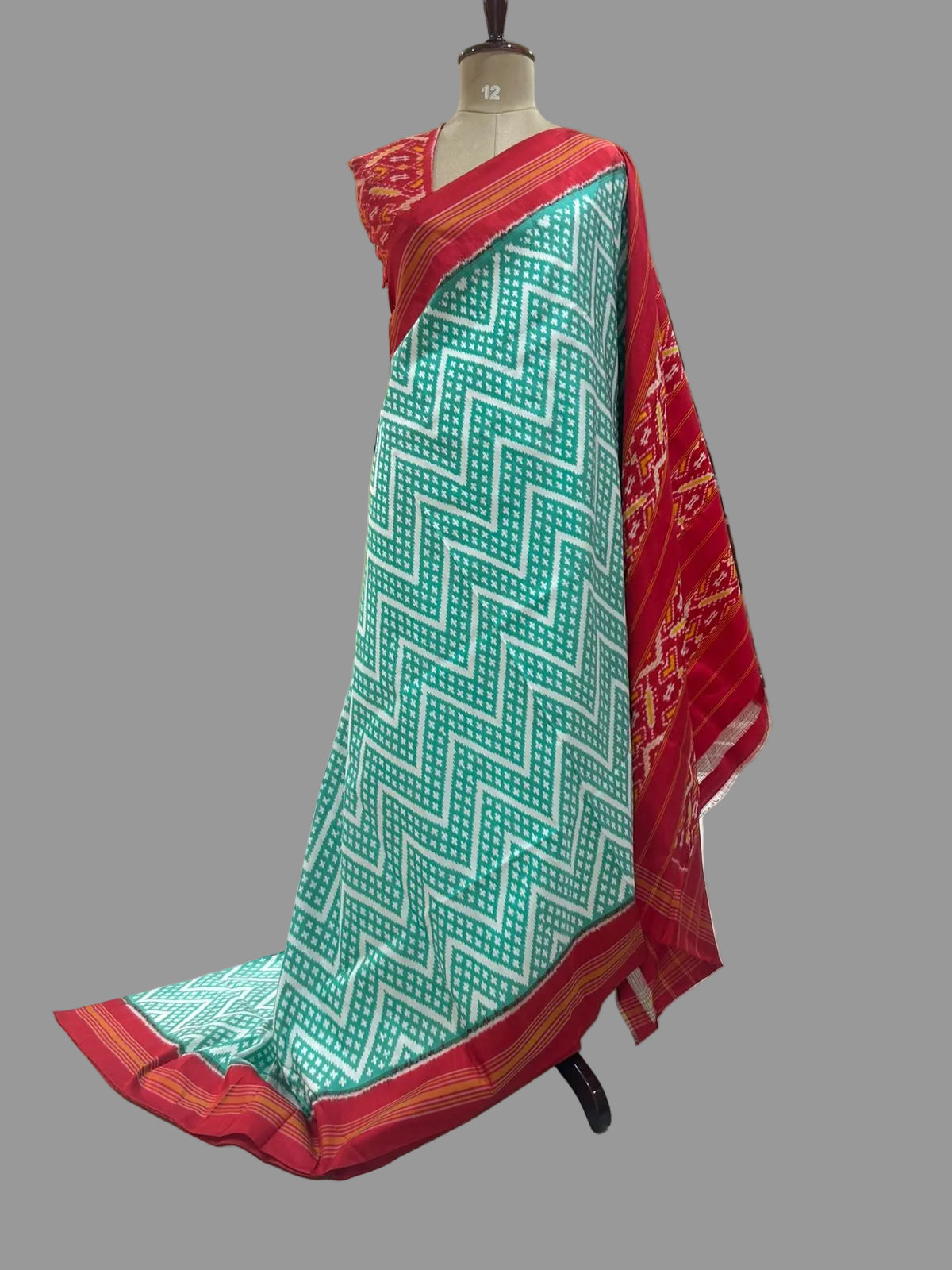 Aqua green ikkat pochampalli-12 pure silk saree