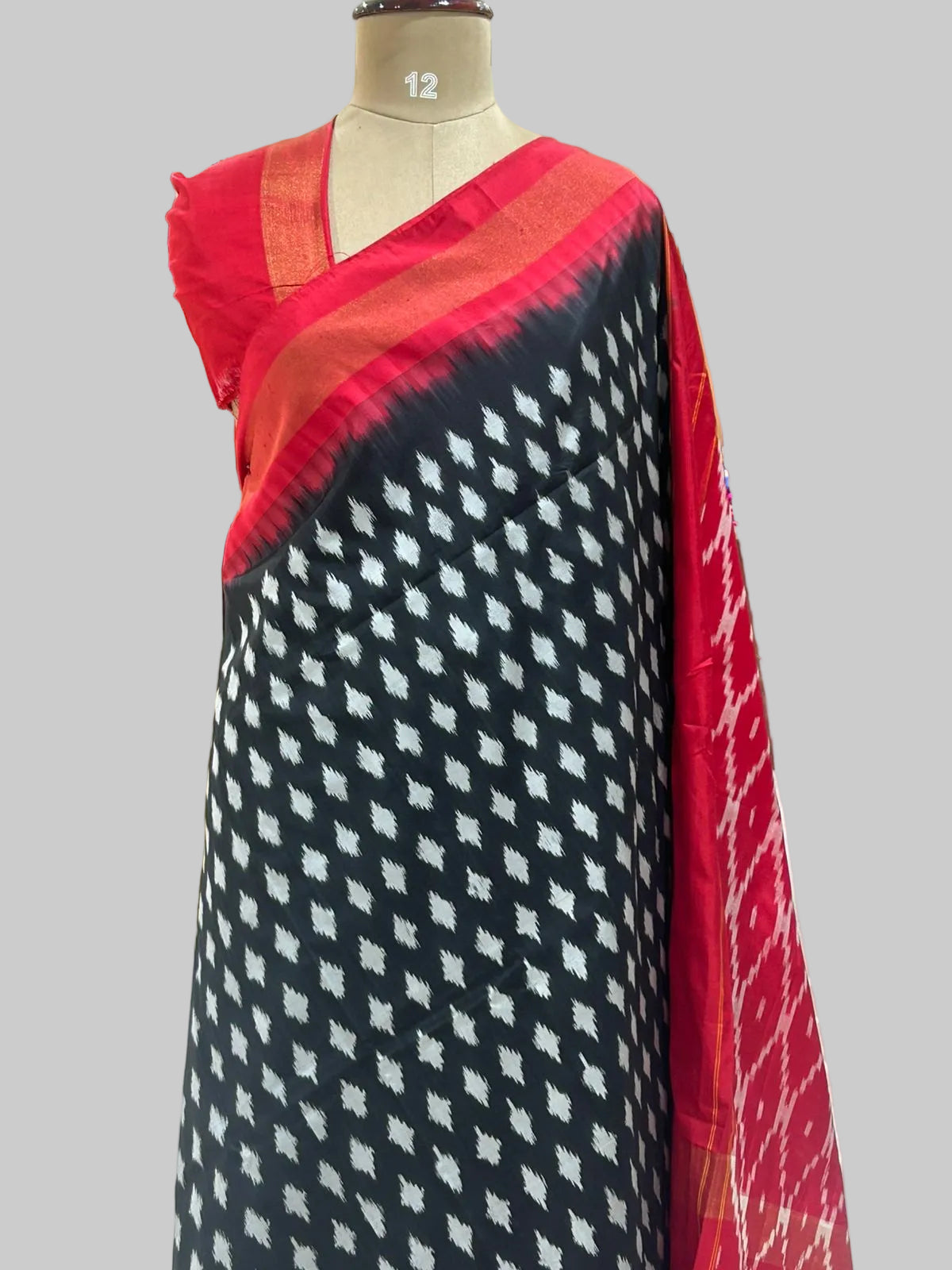 Black n red ikkat Pochampally-12 pure silk saree