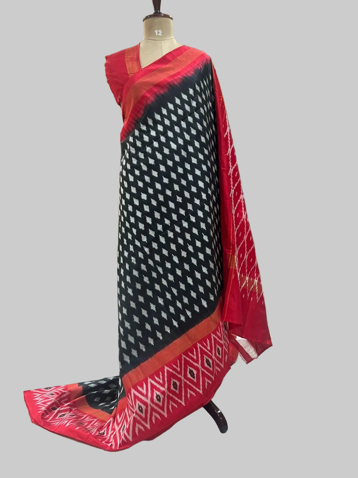 Black n red ikkat Pochampally-12 pure silk saree