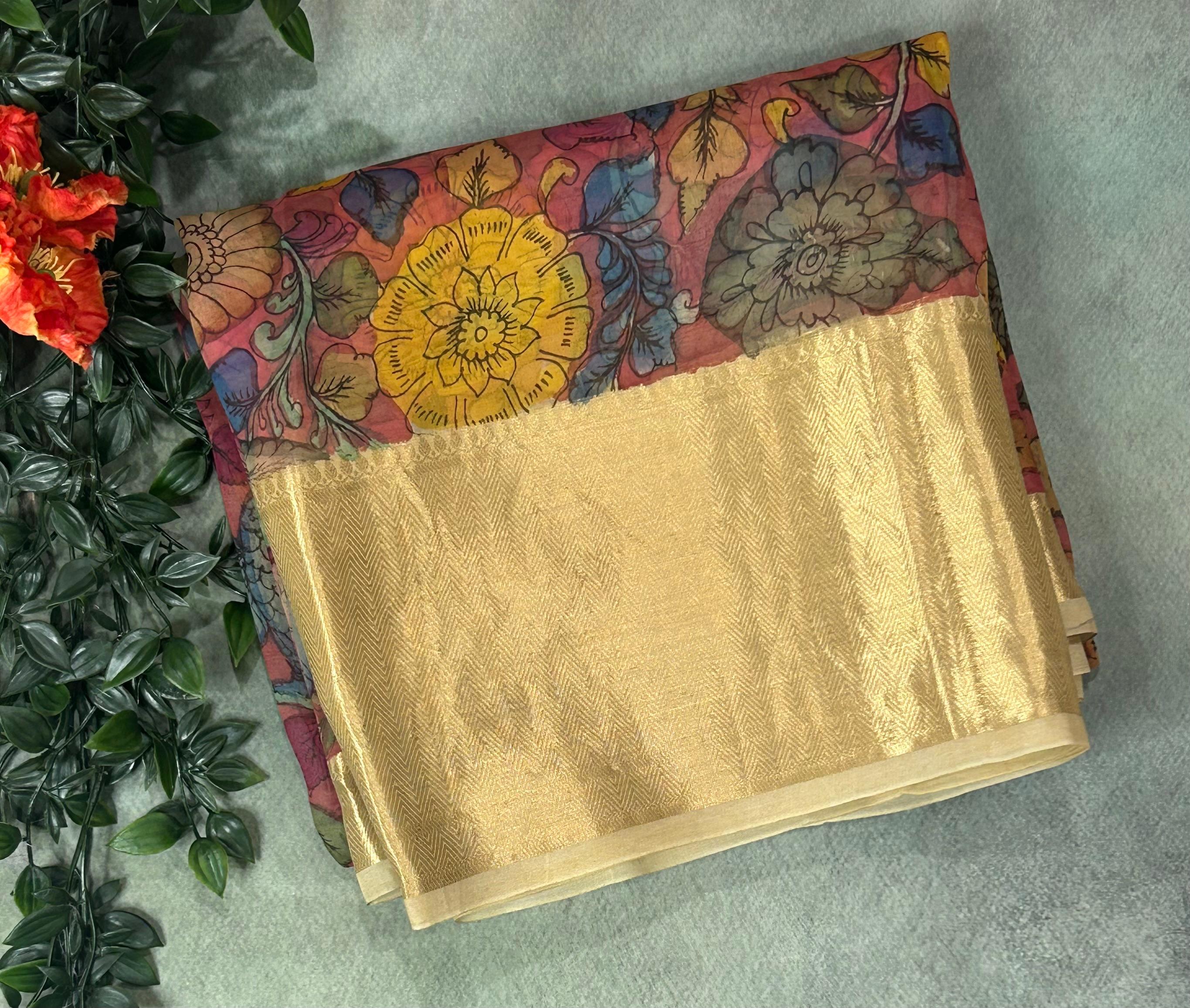 Light pink pure organza kalamkari saree 101