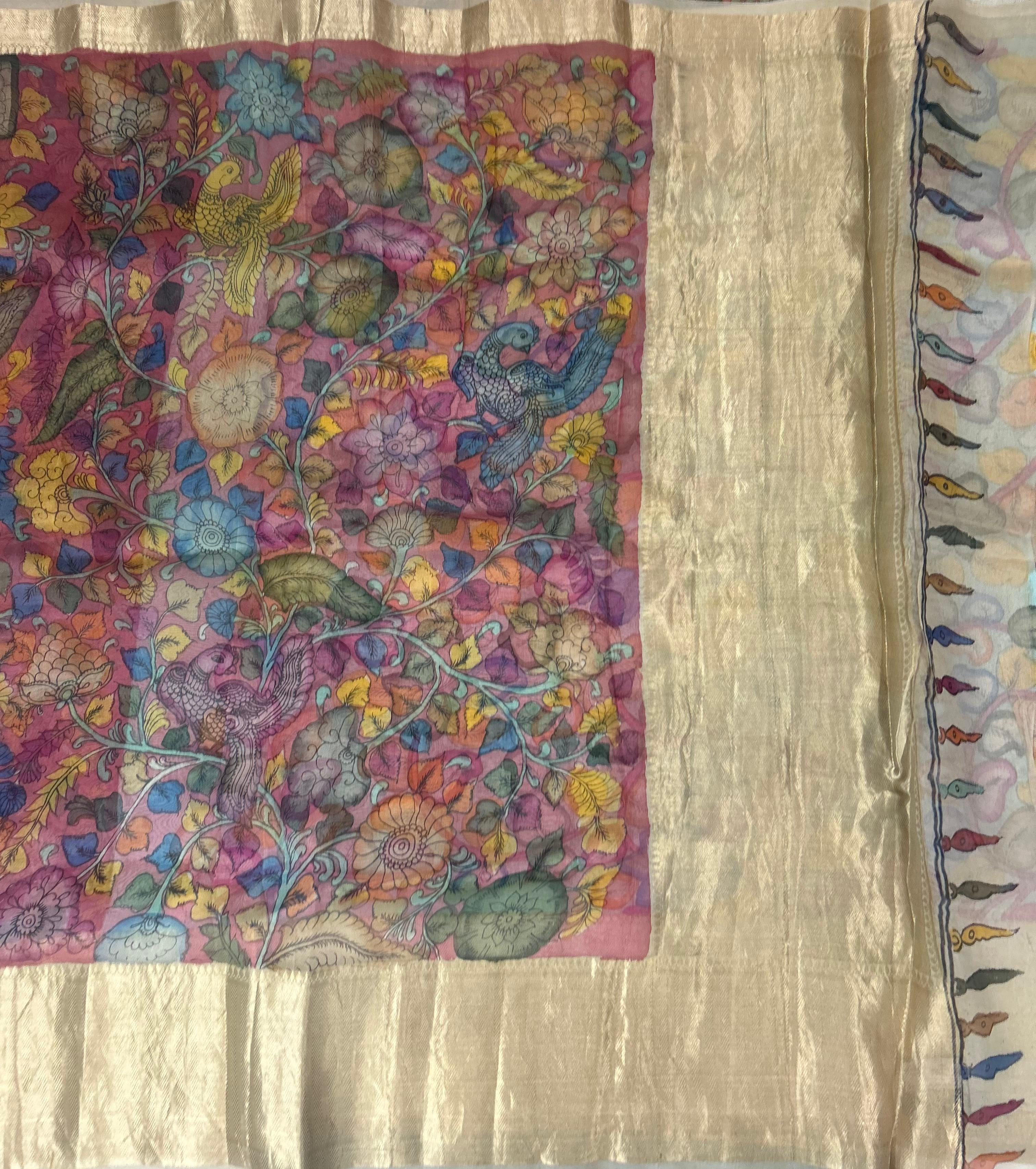 Light pink pure organza kalamkari saree 101