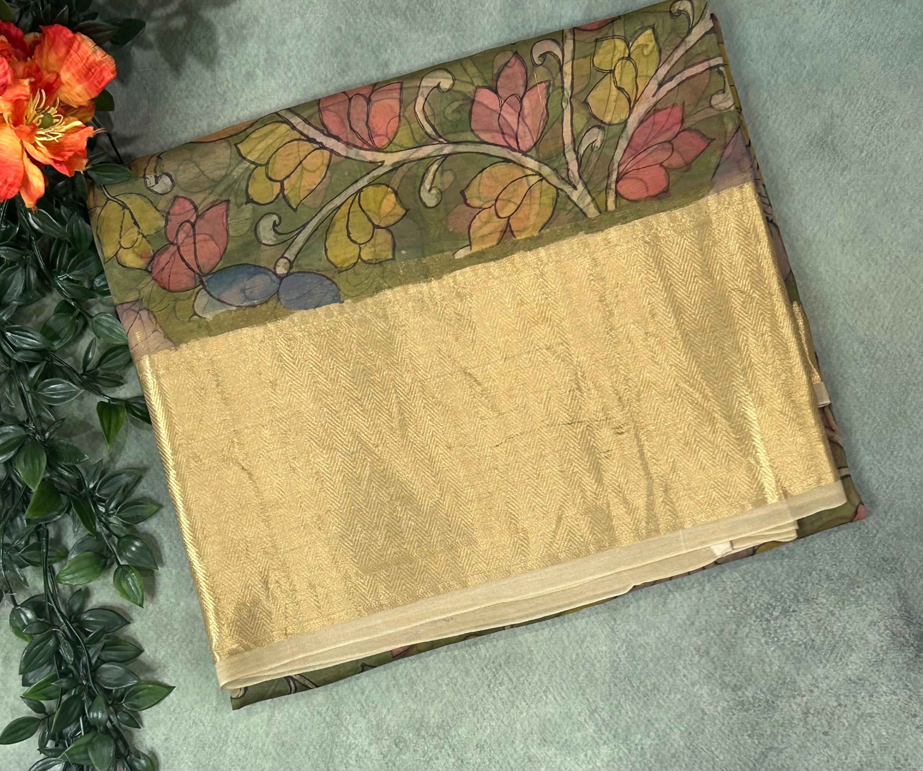 Light green pure organza kalamkari saree 101