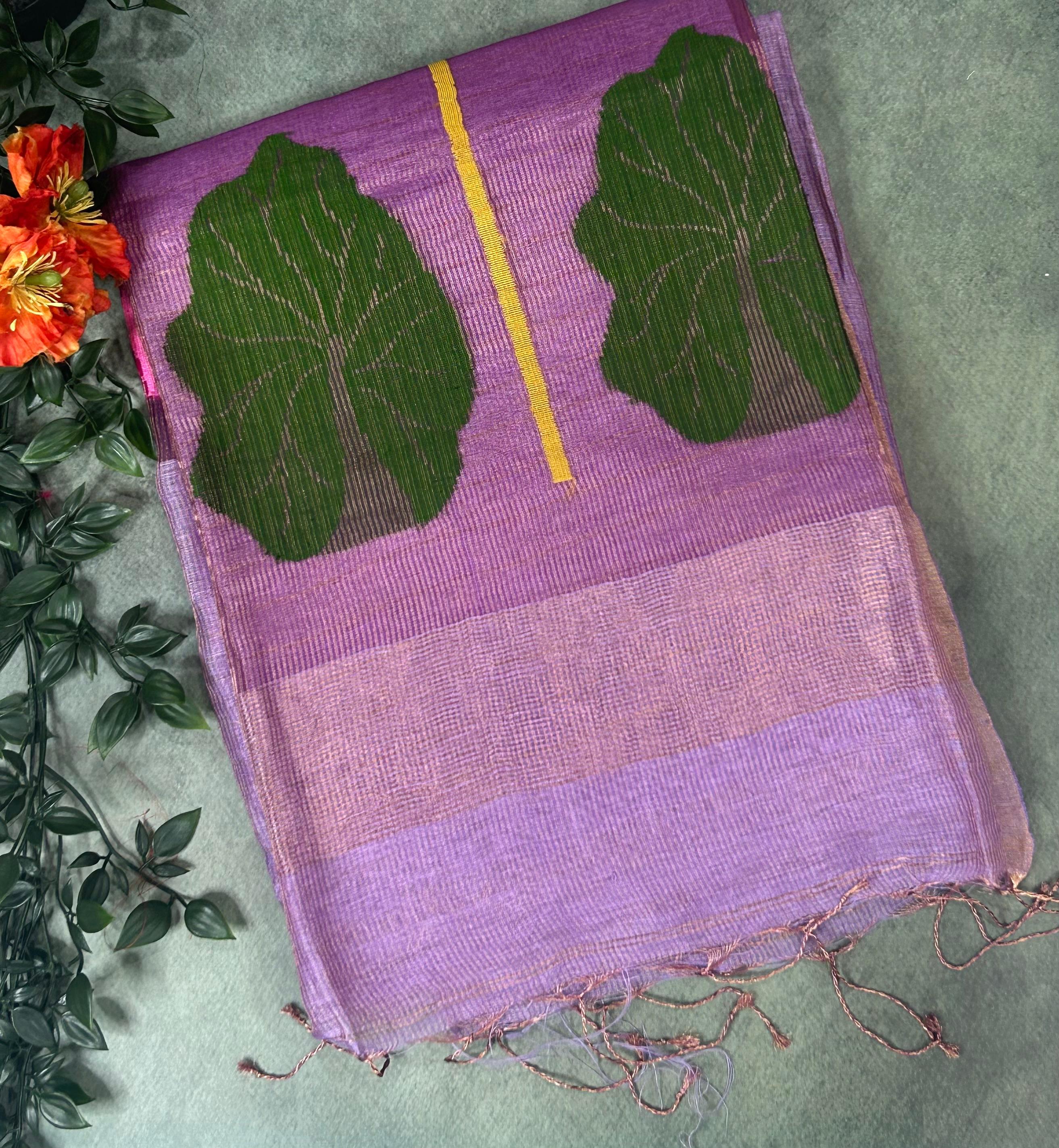 Brown pure jamdani linen saree