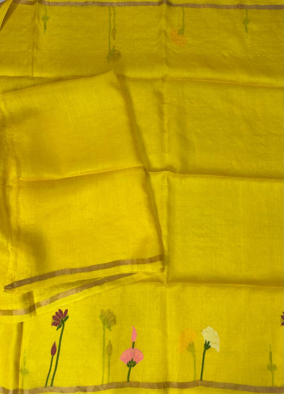 Yellow pure jamdani tussar saree