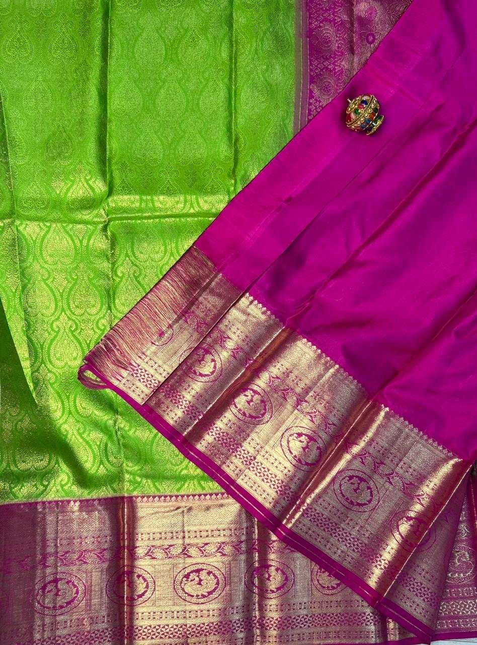 Pastel green n pink  pure kanchipuram-101 silk saree