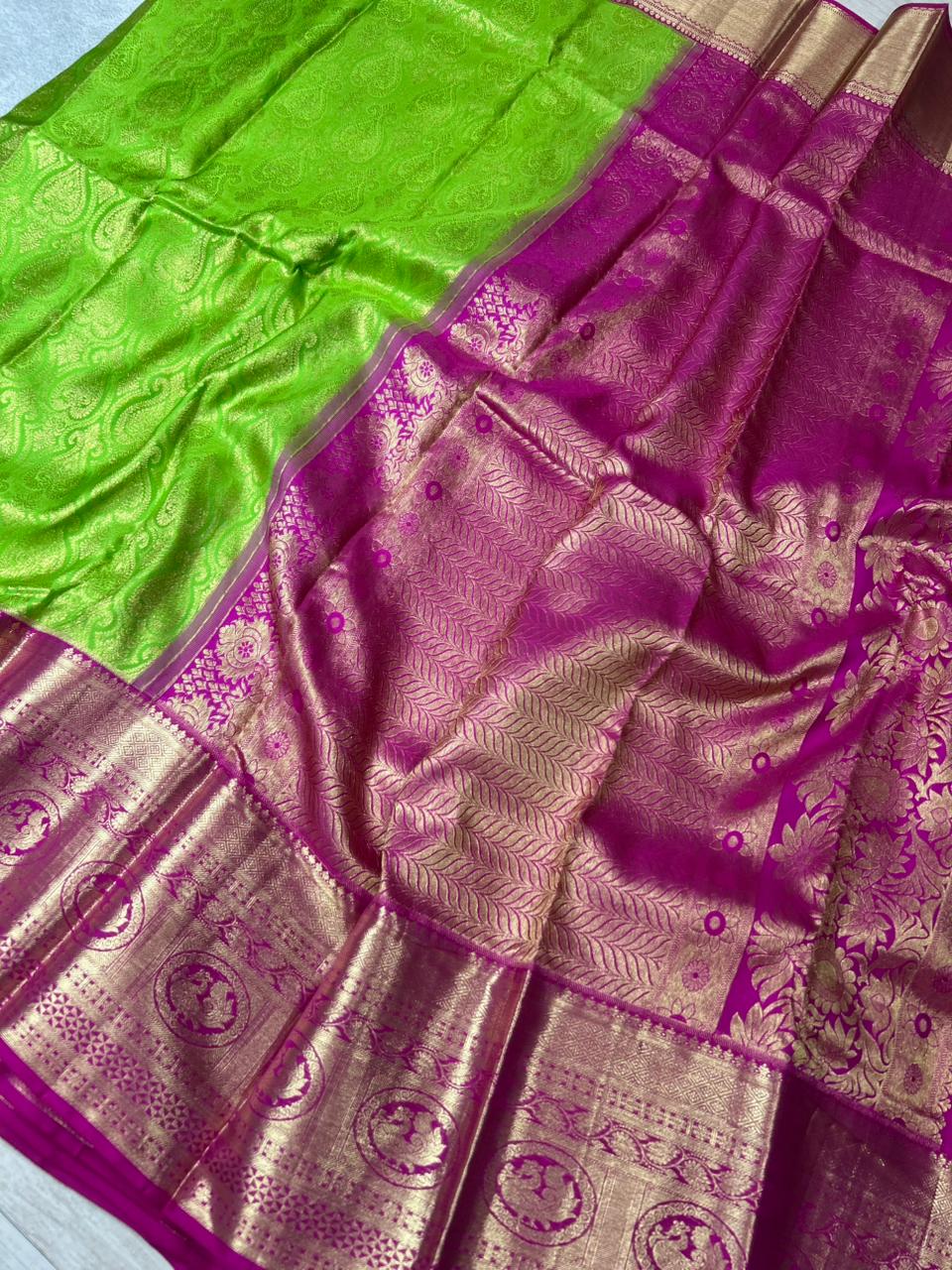 Pastel green n pink  pure kanchipuram-101 silk saree