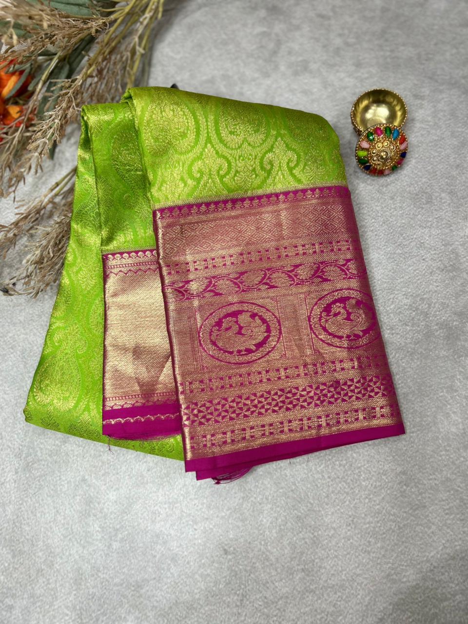 Pastel green n pink  pure kanchipuram-101 silk saree