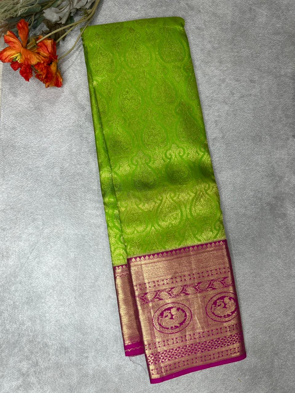 Pastel green n pink  pure kanchipuram-101 silk saree