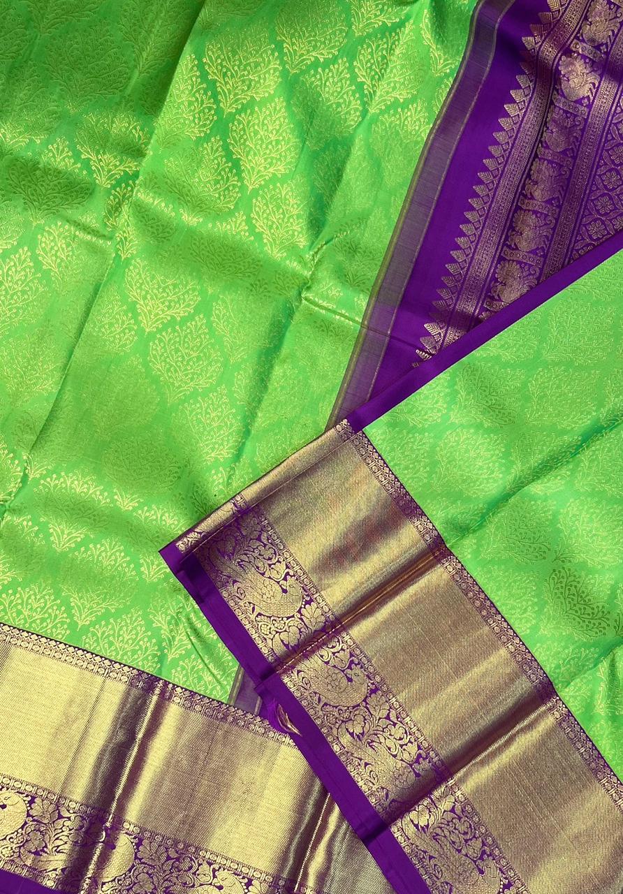 Pastel green n purple pure kanchipuram-101 silk saree