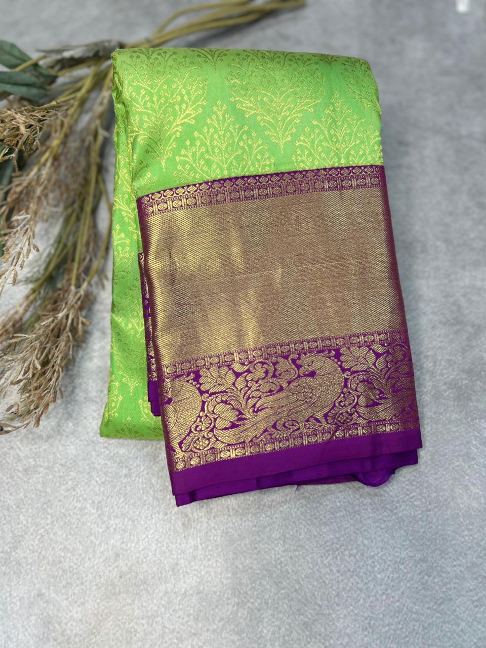 Pastel green n purple pure kanchipuram-101 silk saree