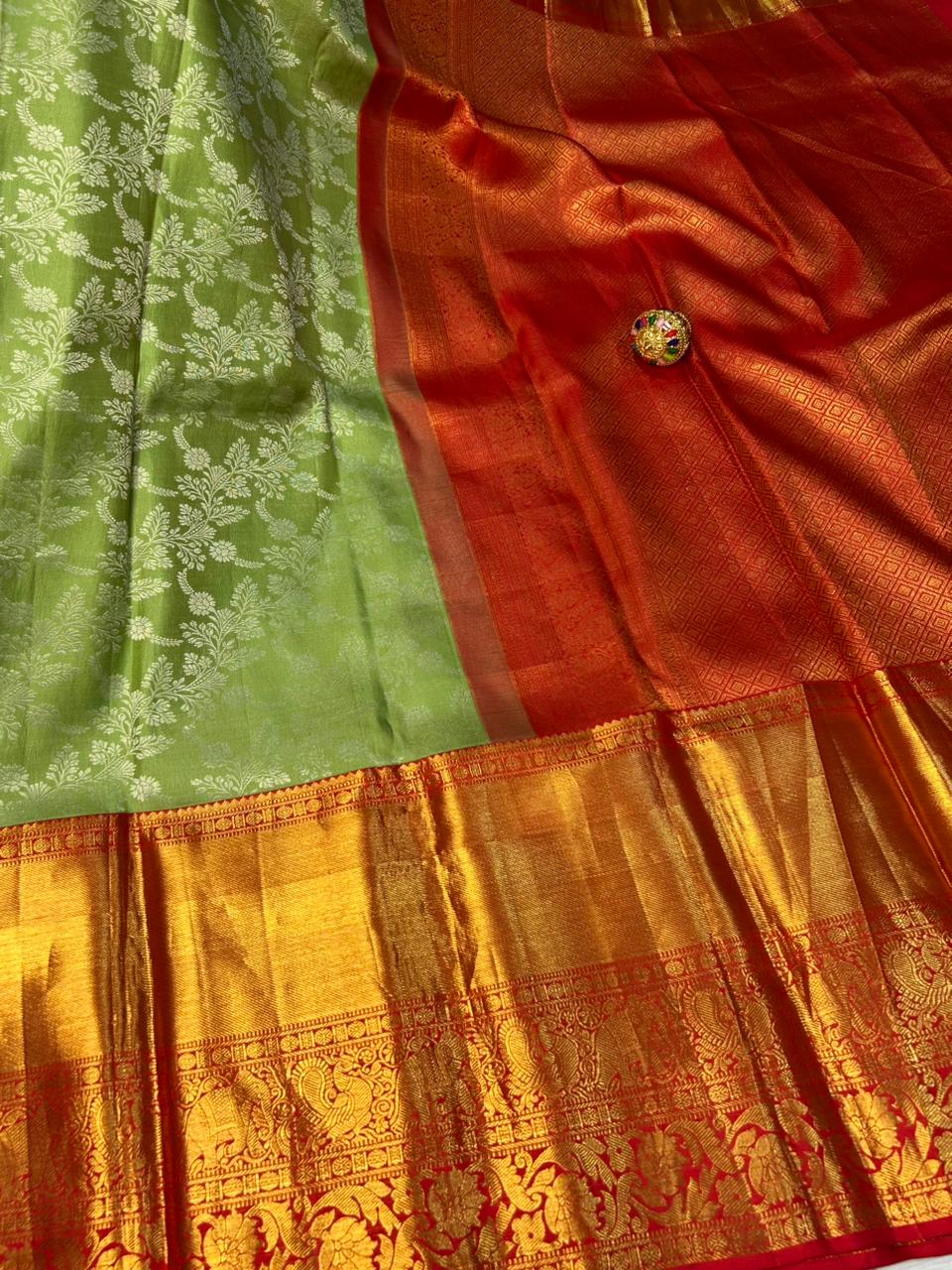 Pastel green n red  pure kanchipuram-101 silk saree