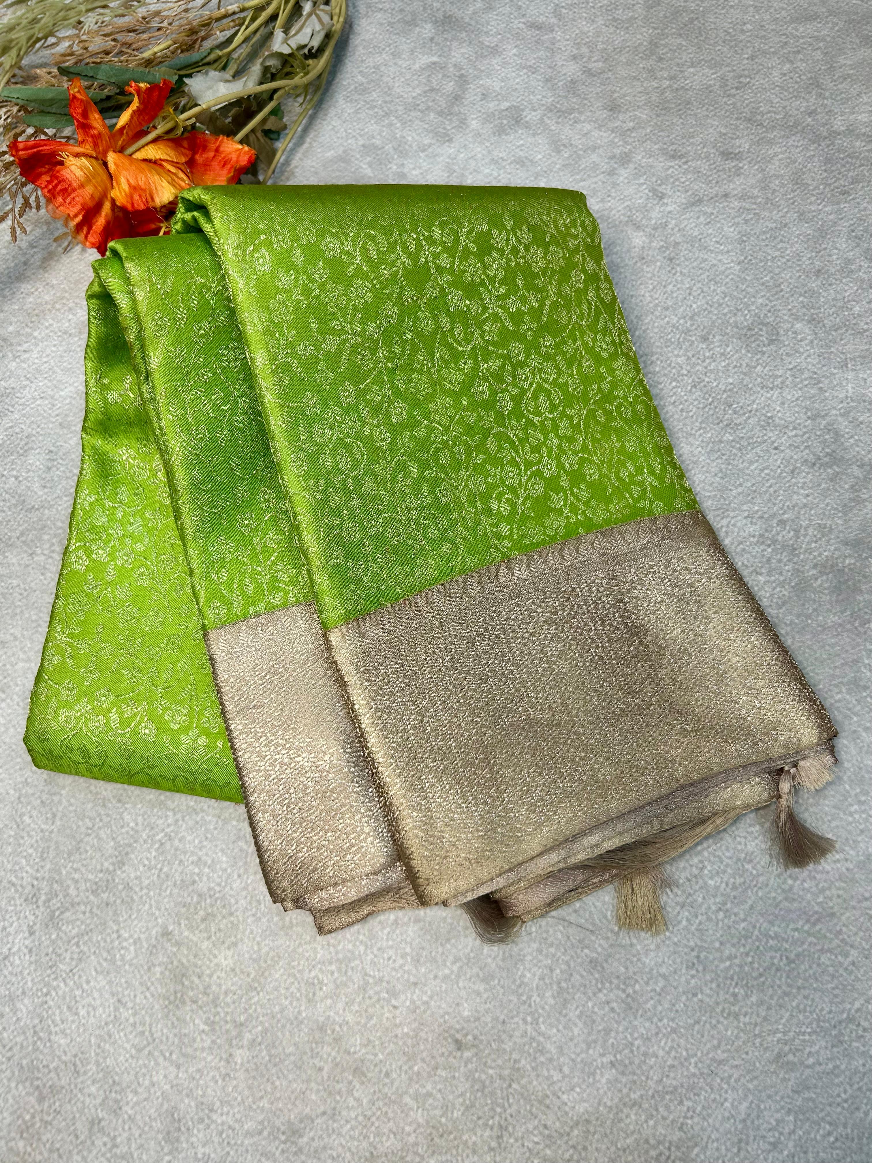 Pastel green n cream  pure kanchipuram-101 silk saree