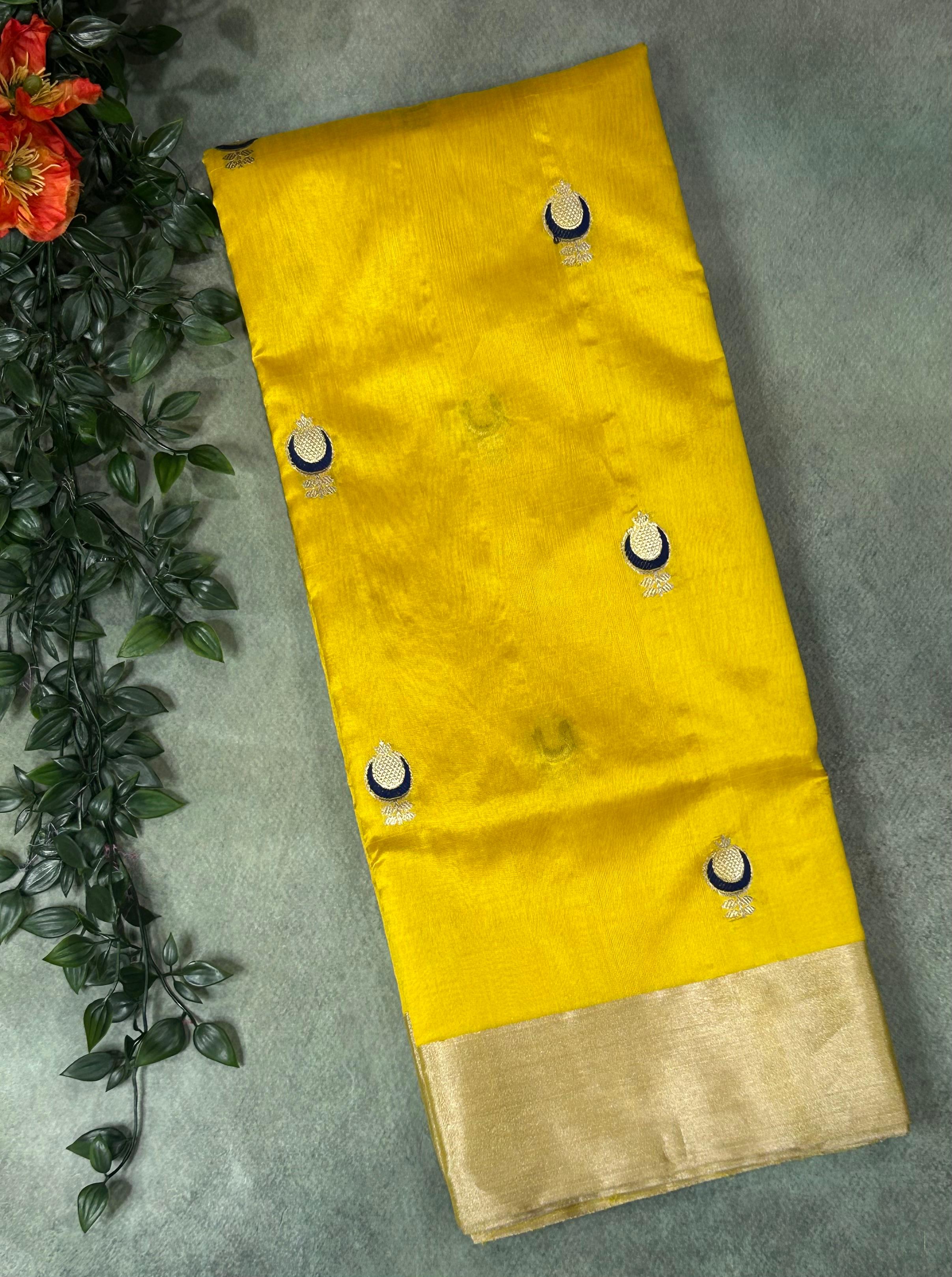 Yellow pure Chanderi silk saree 101
