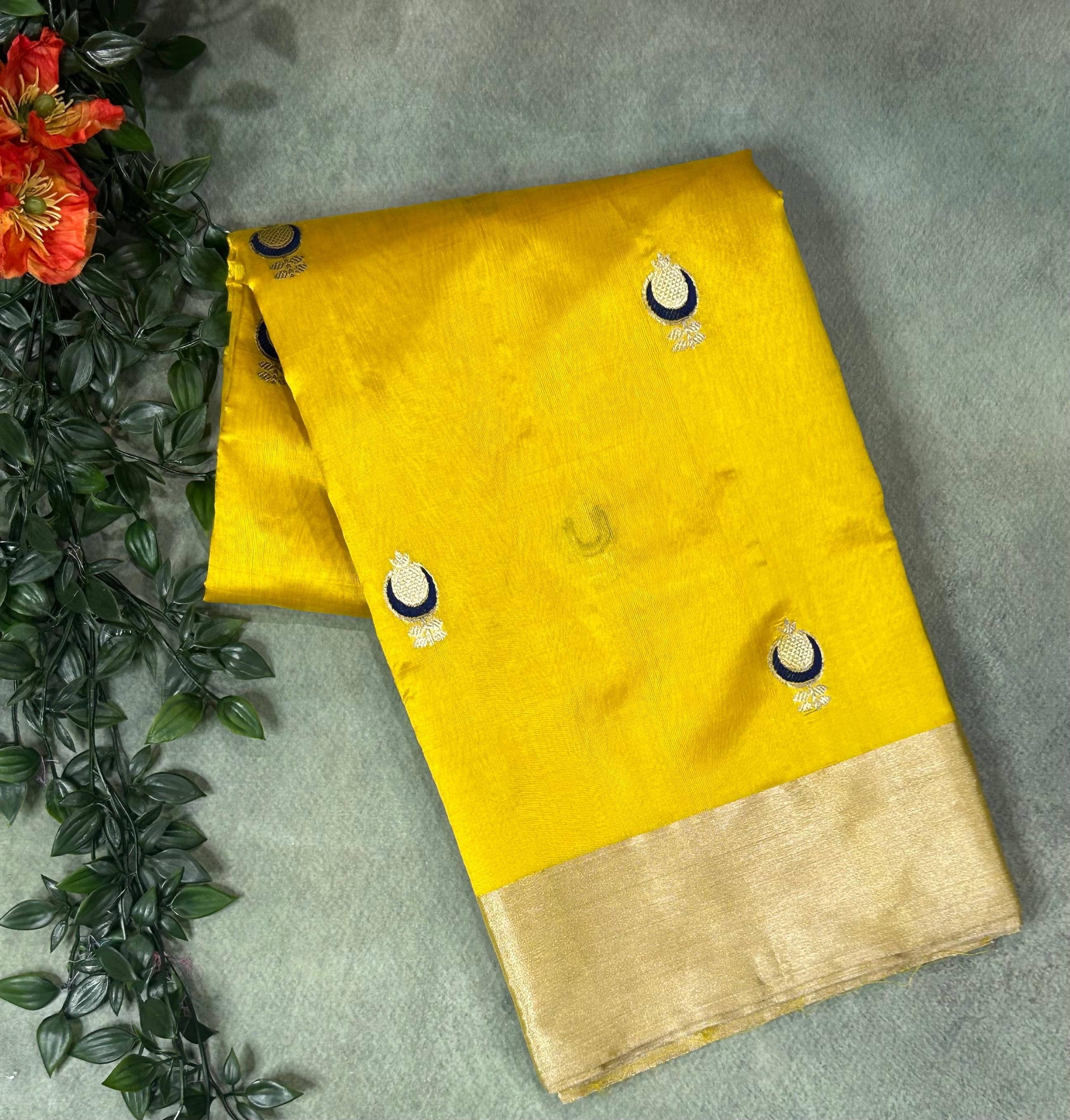 Yellow pure Chanderi silk saree 101