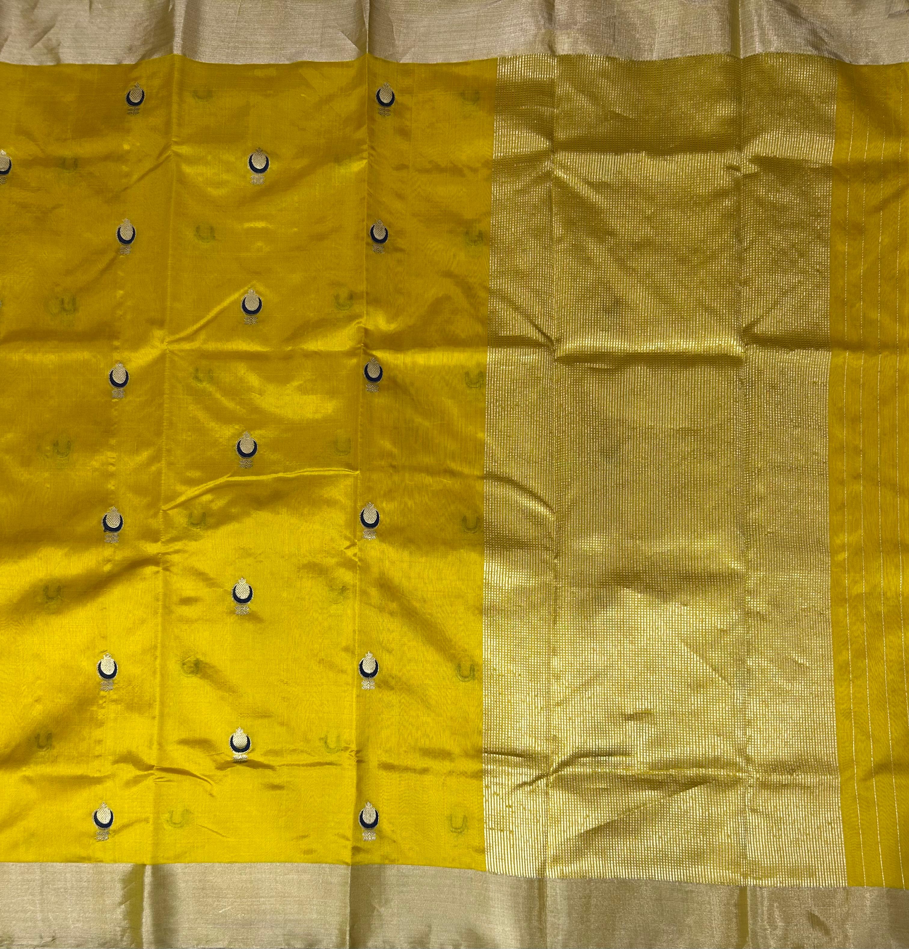 Yellow pure Chanderi silk saree 101