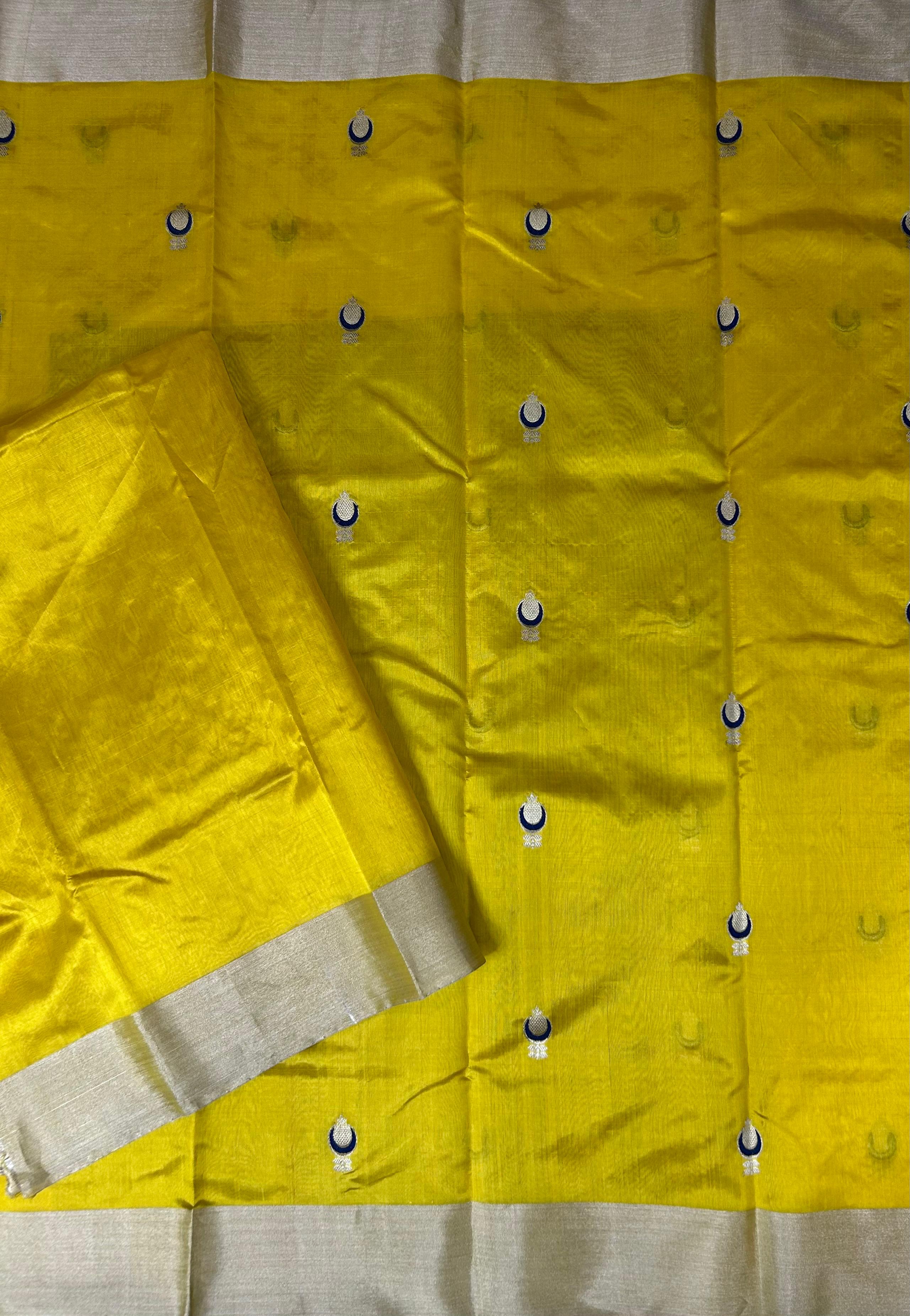 Yellow pure Chanderi silk saree 101