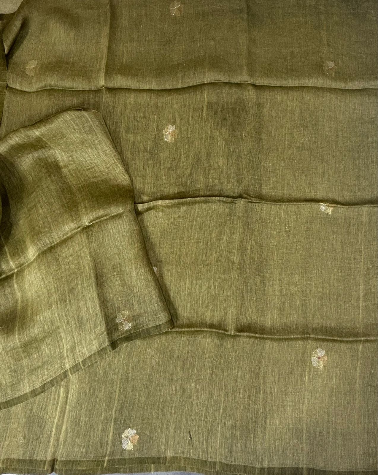 Mehandi green pure jamdani tussar saree