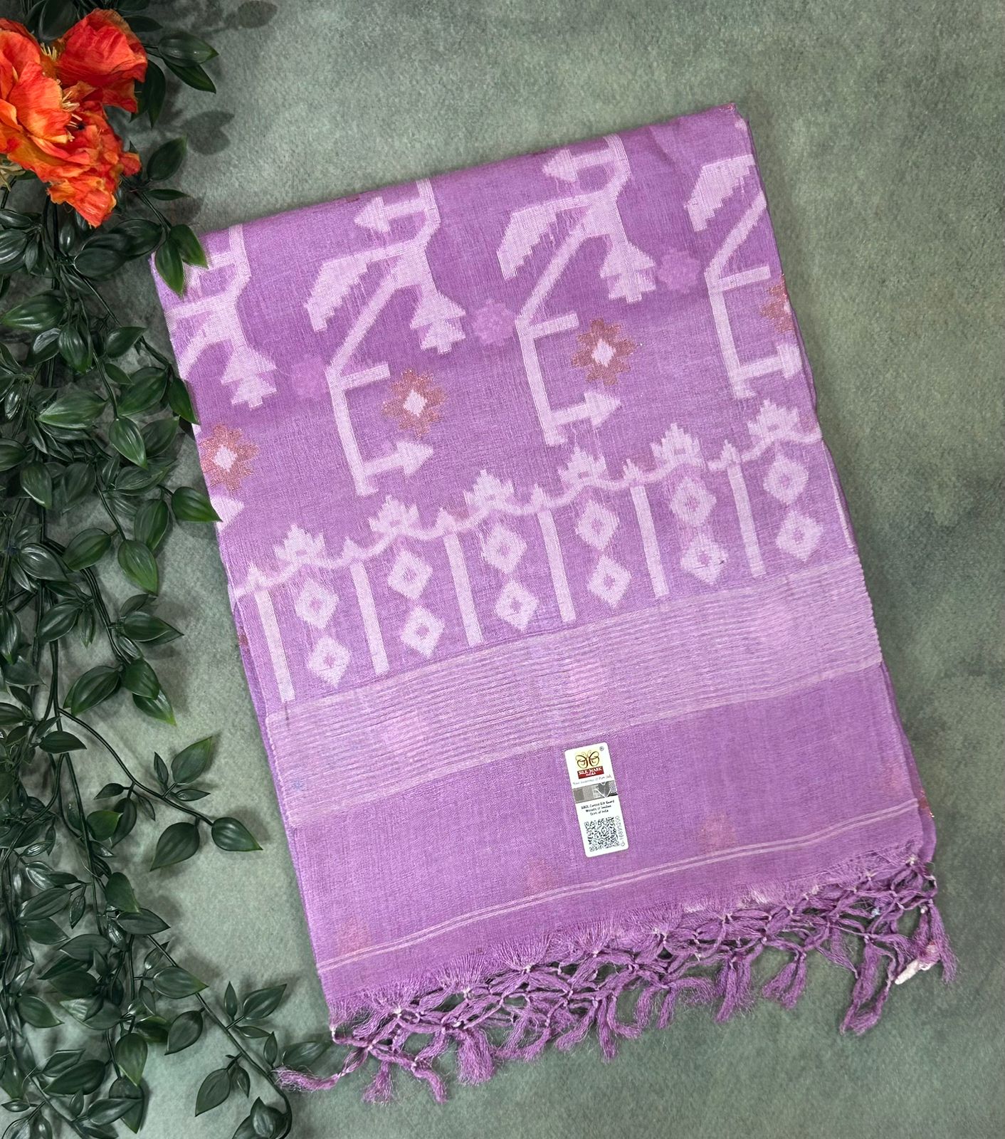 Lavender pure jamdani tussar saree