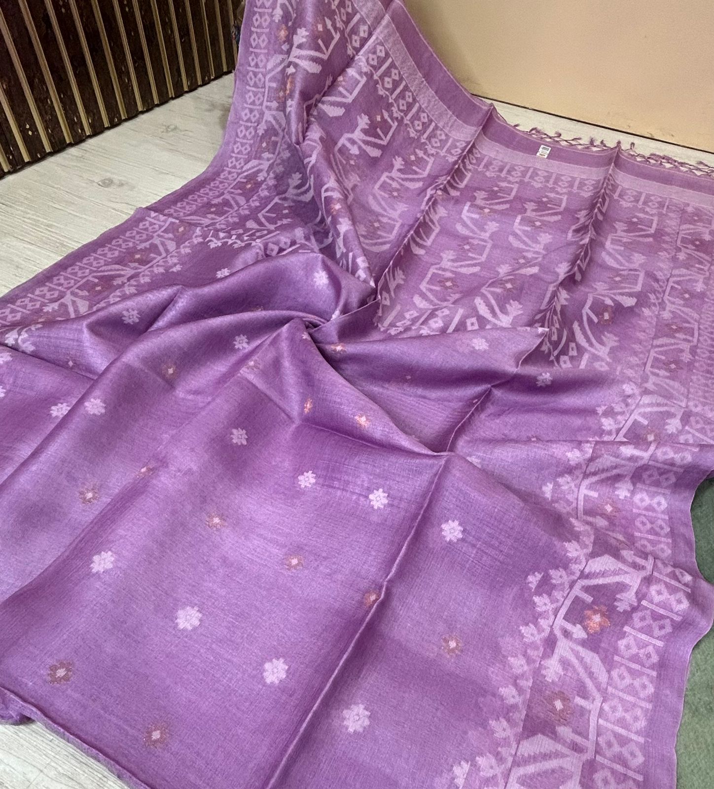 Lavender pure jamdani tussar saree