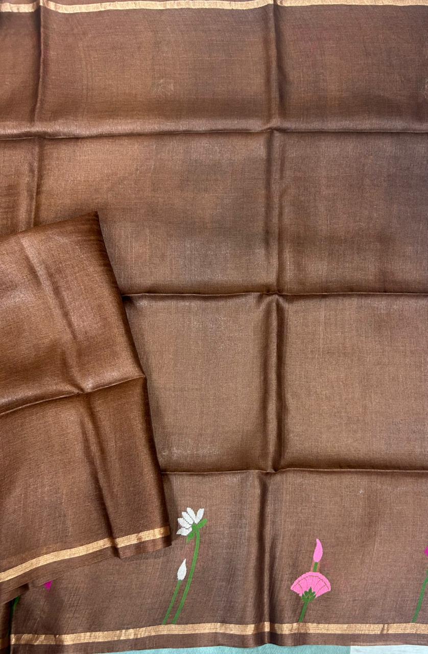 Brown pure jamdani tussar saree